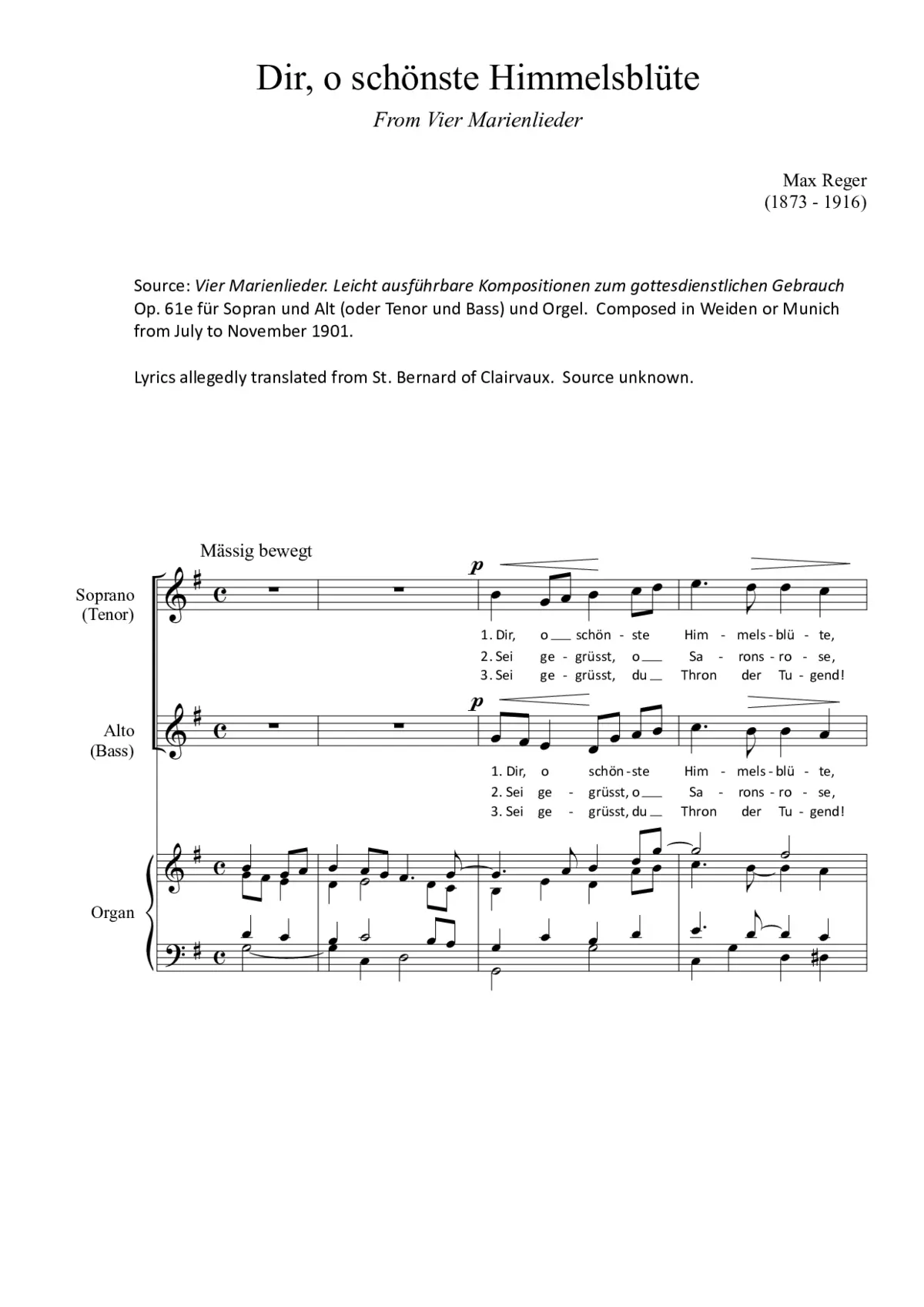 Dir, o schönste Himmelsblüte - Page 1