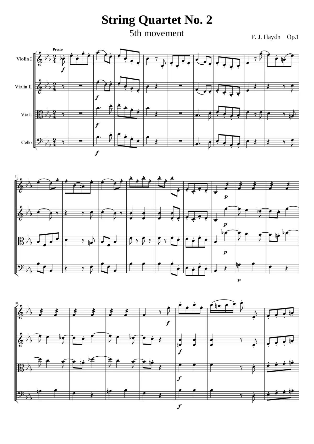 String Quartet No.2 Op.1-2 Mvt.5 - Page 1