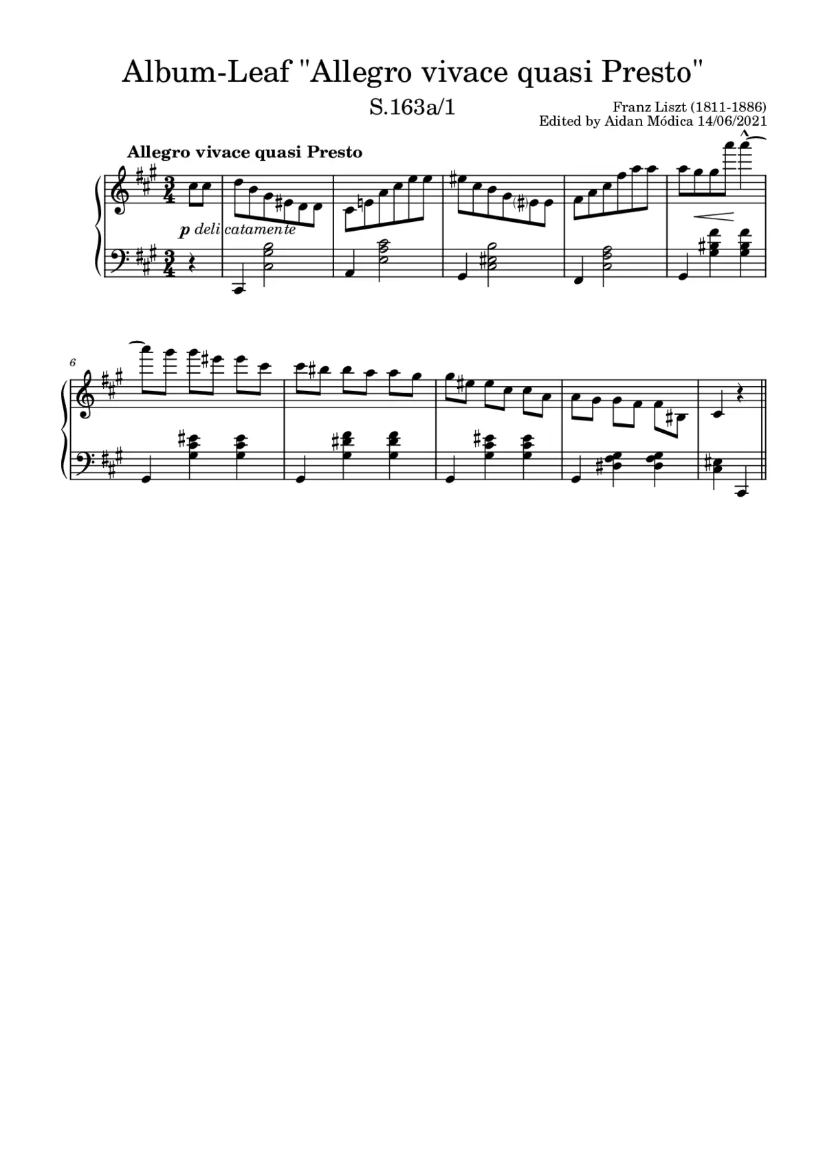 Album-Leaf '2nd Concerto', S.163a/1 - Page 1