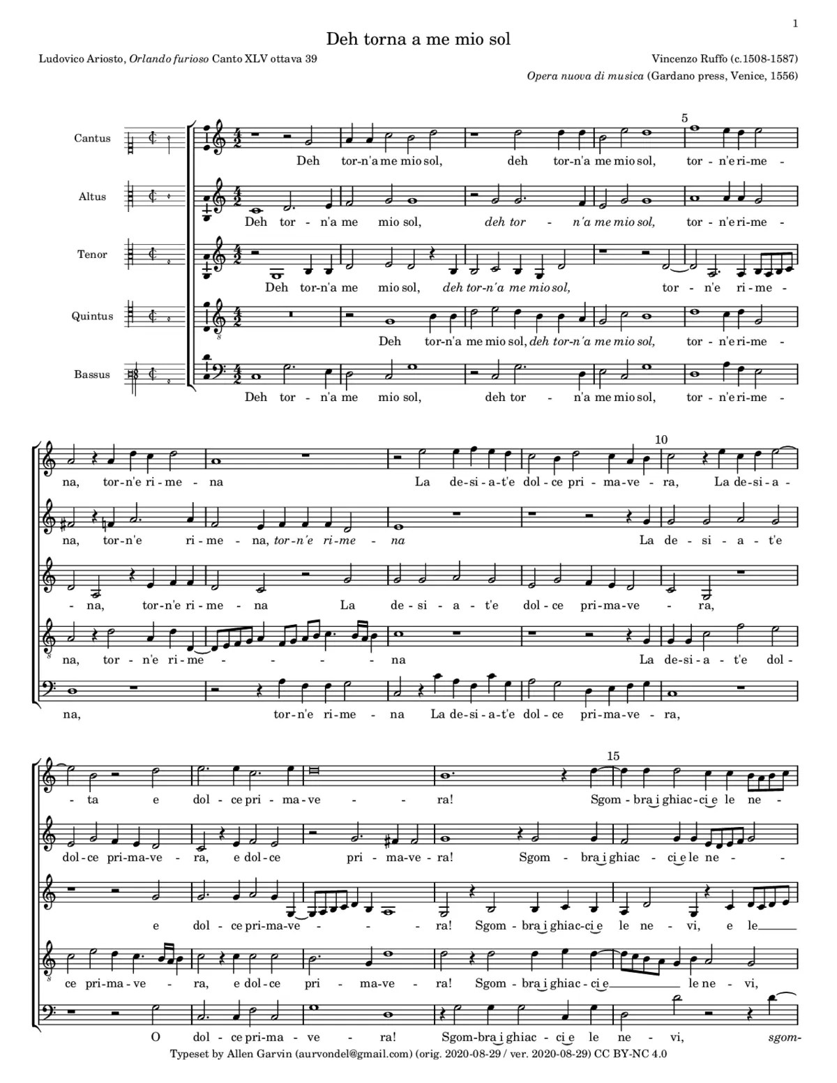 Deh torna a me mio sol (a 5) - Page 1