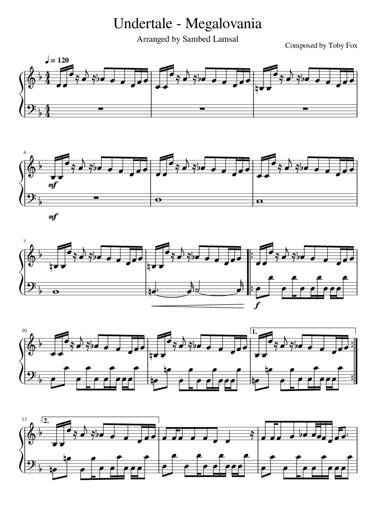 Undertale - Megalovania (Piano) - Page 1