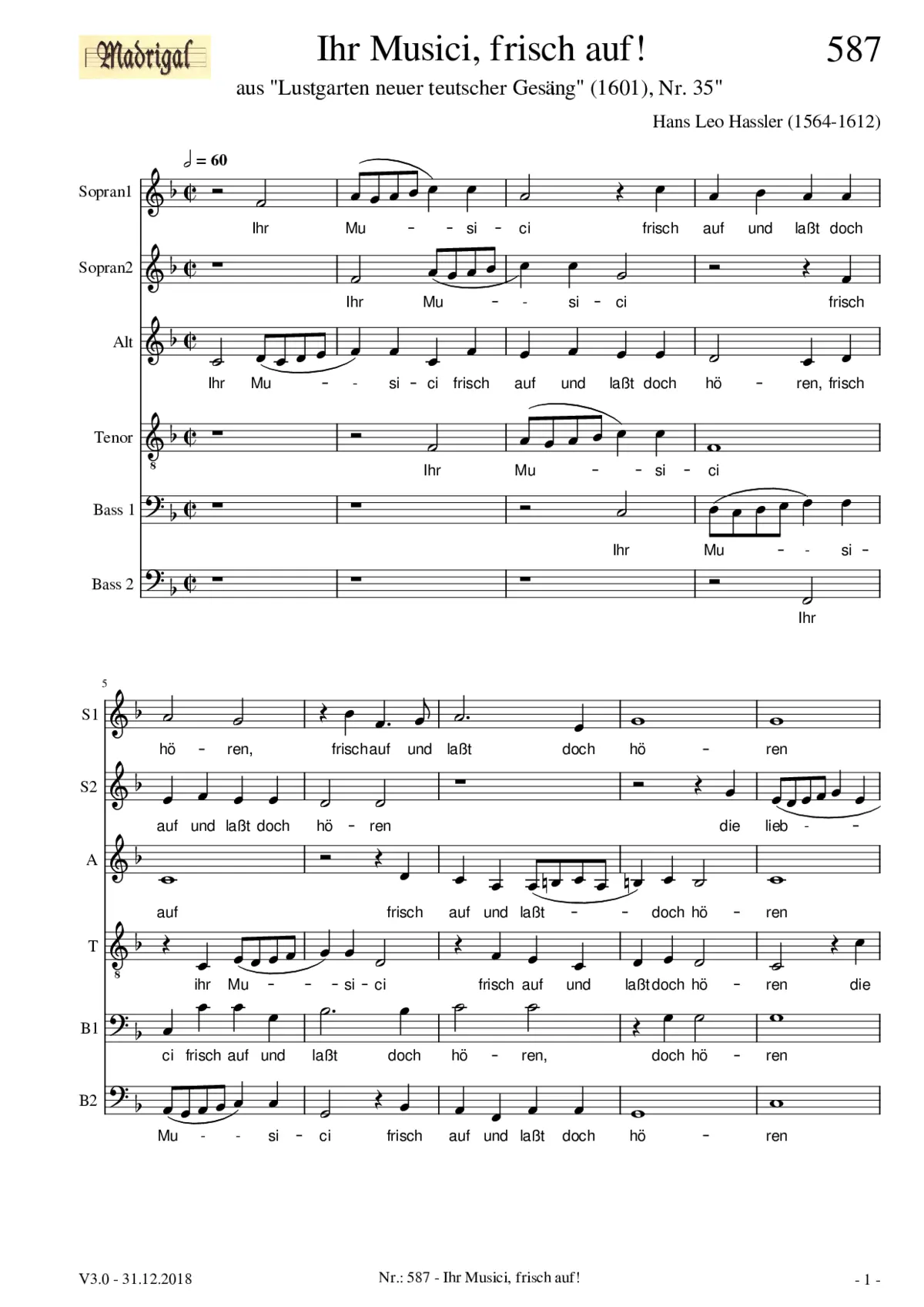 Ihr Musici frisch auf - Page 1