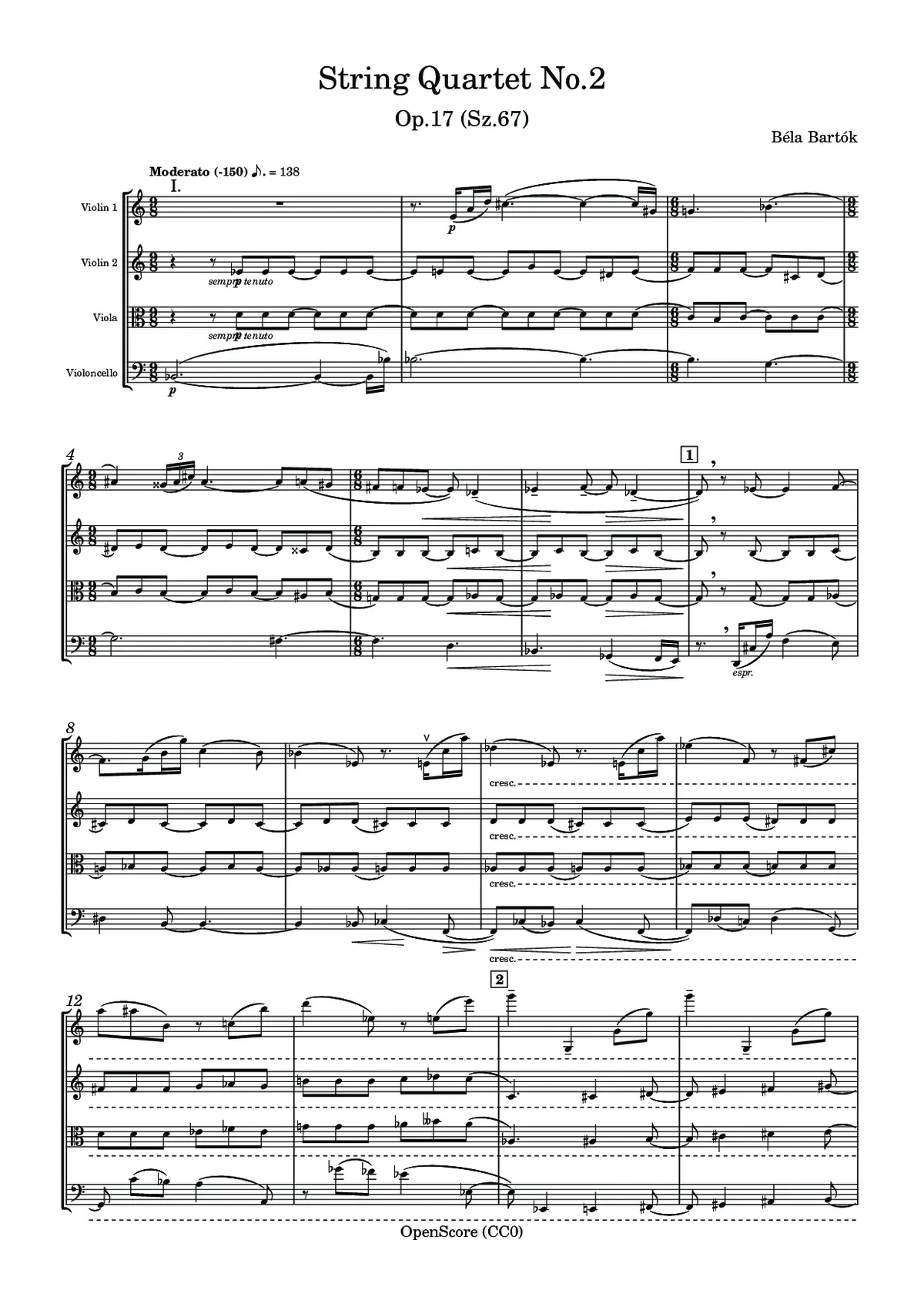 String Quartet No.2, Op.17 (Sz.67) - Page 1