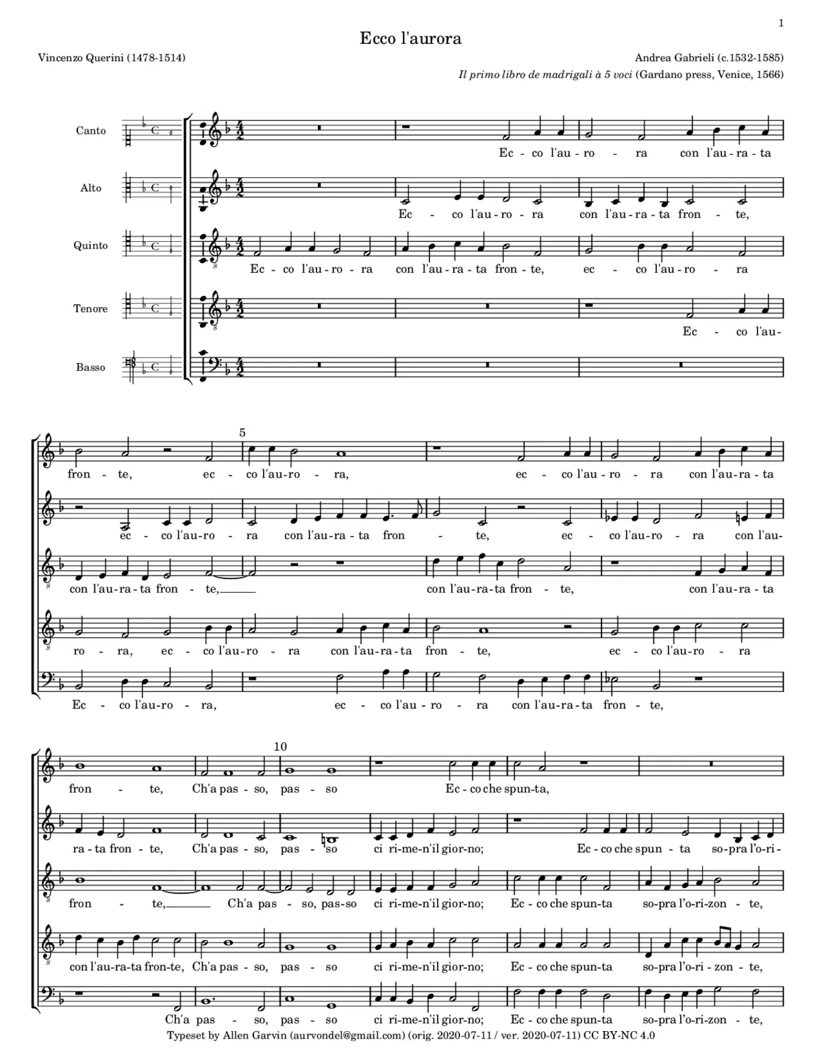 Ecco l'aurora con l'aurata fronte - Page 1
