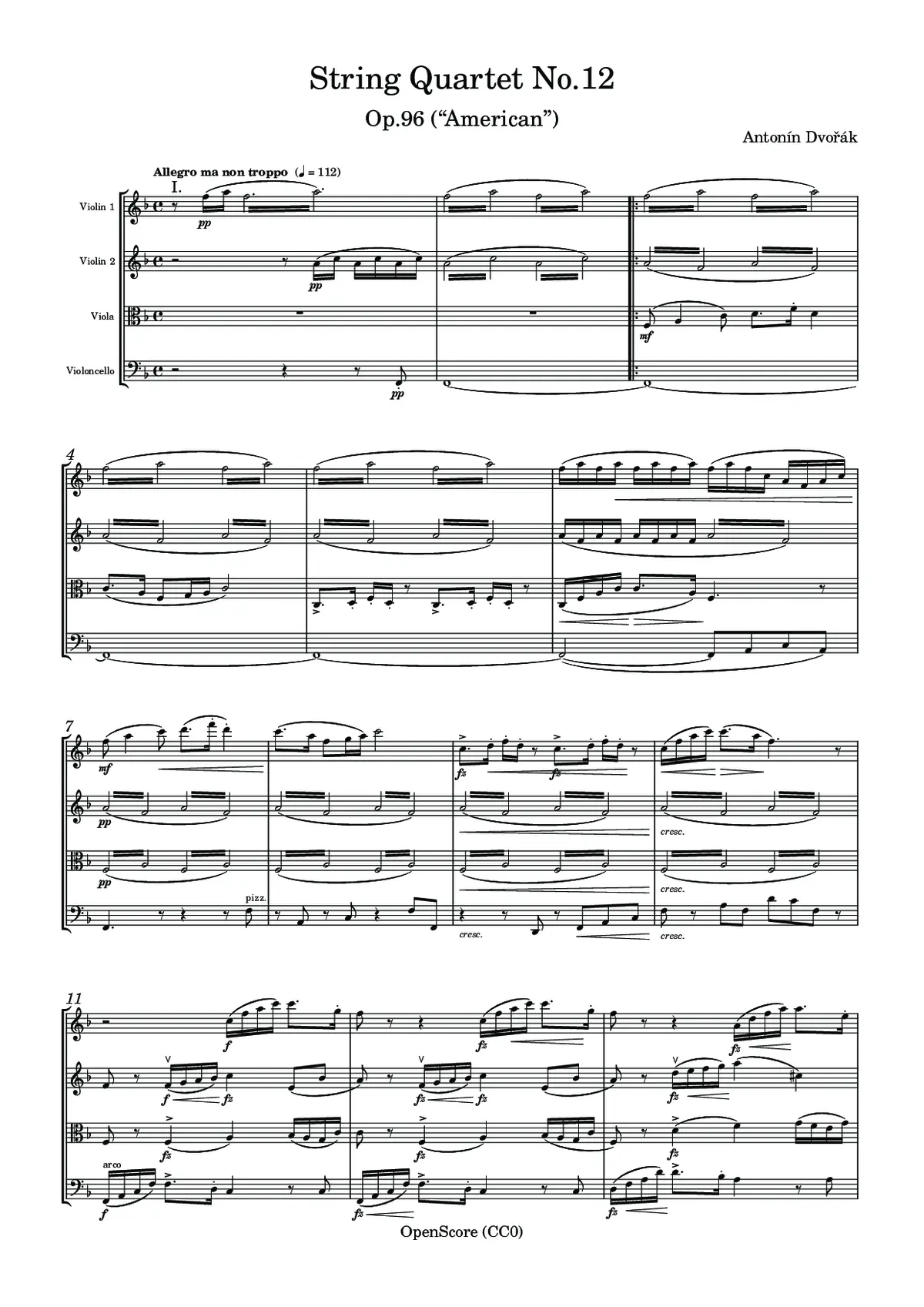 String Quartet No.12, Op.96 (“American”) - Page 1