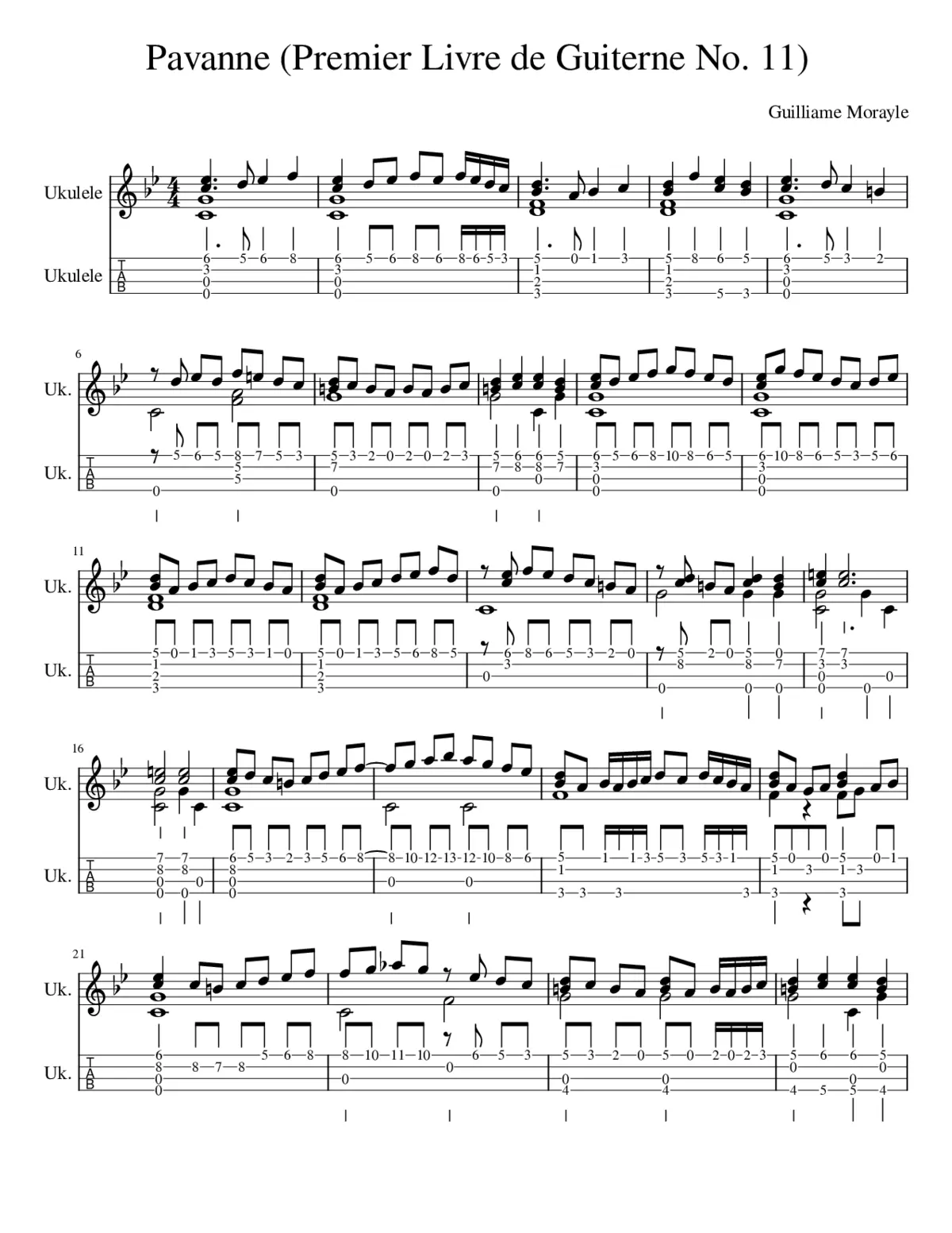 Pavanne - Premier Livre de Guiterne No. 11 - Page 1