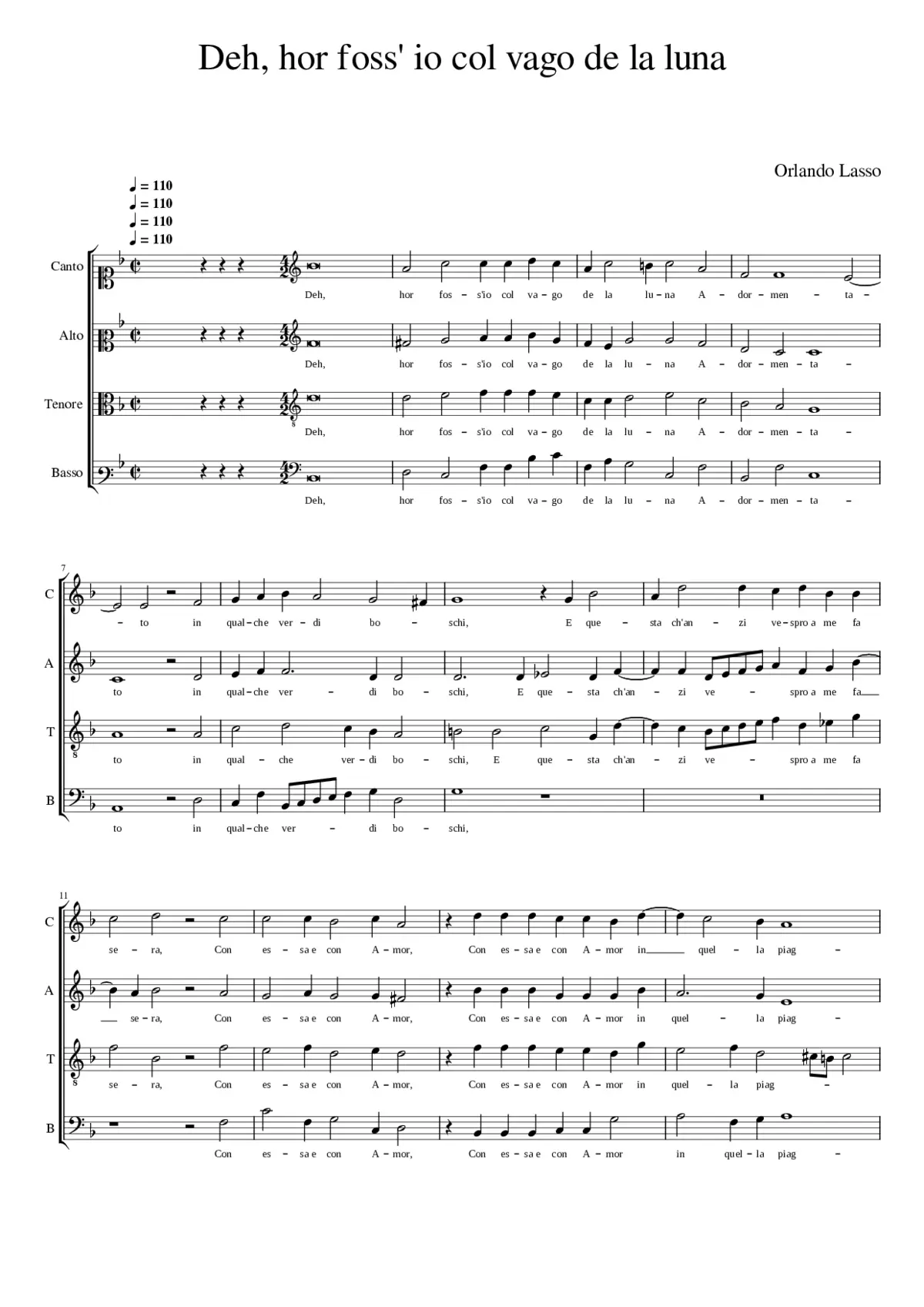 Deh hor foss' io col vago de la luna - Page 1