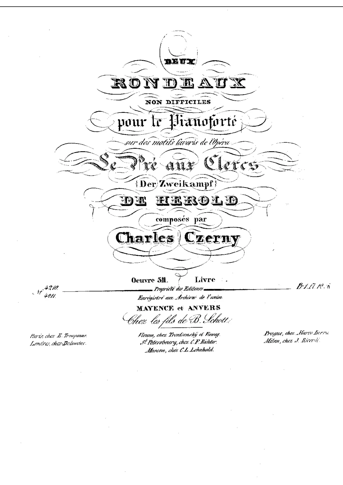 2 Rondeaux on Themes from 'Le Pre aux Clercs', Op.311 - Page 1