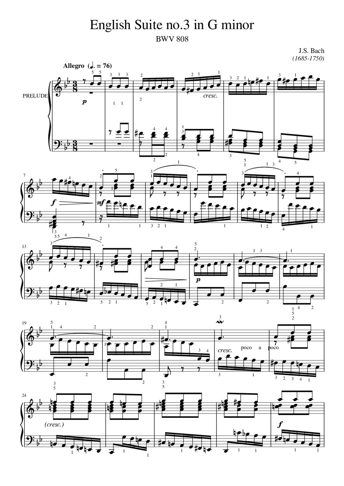 English Suite No.3 in G minor BWV 808 - Page 1