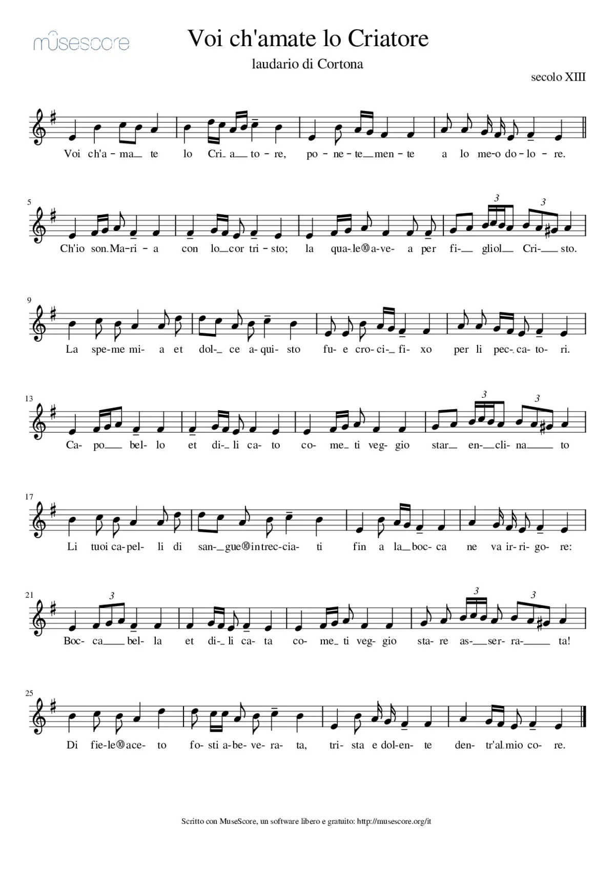 Voi ch'amate lo Criatore Laudario di Cortona sev. XIII - Page 1