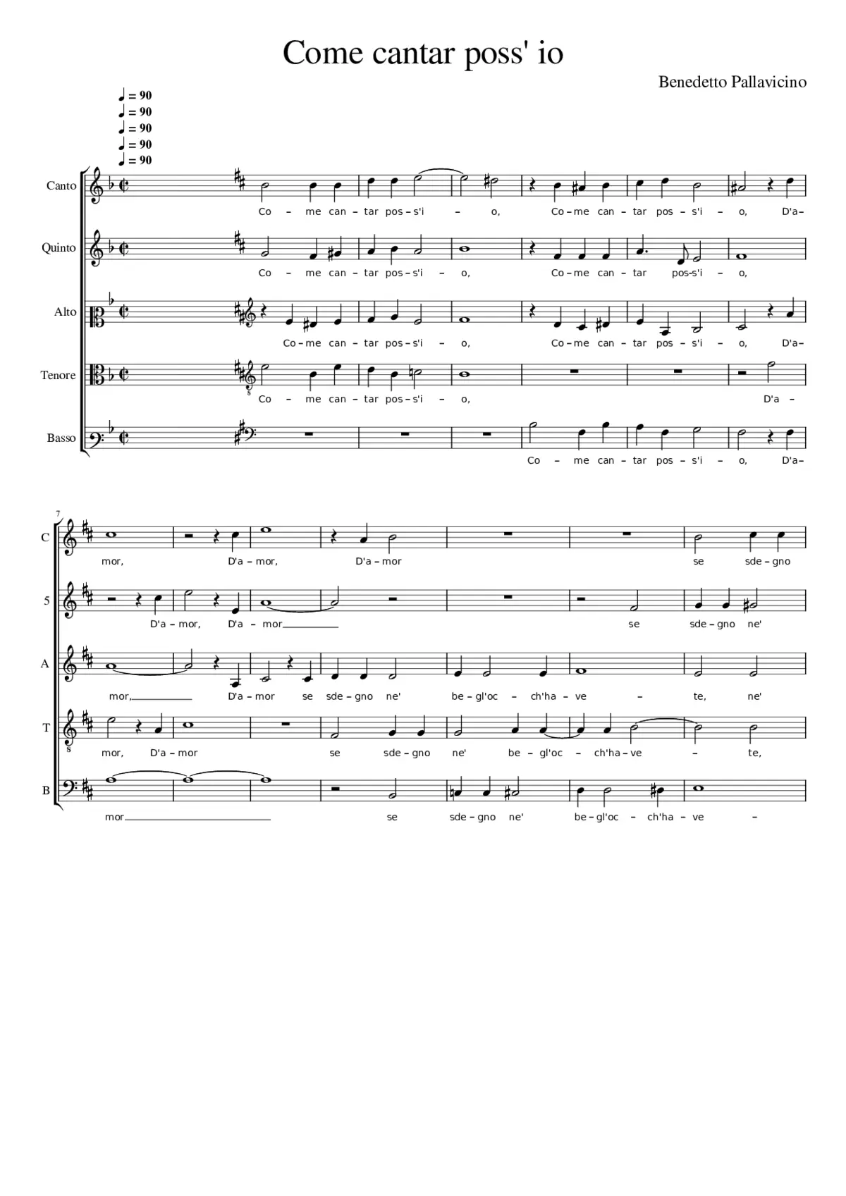 Come cantar poss' io - Page 1