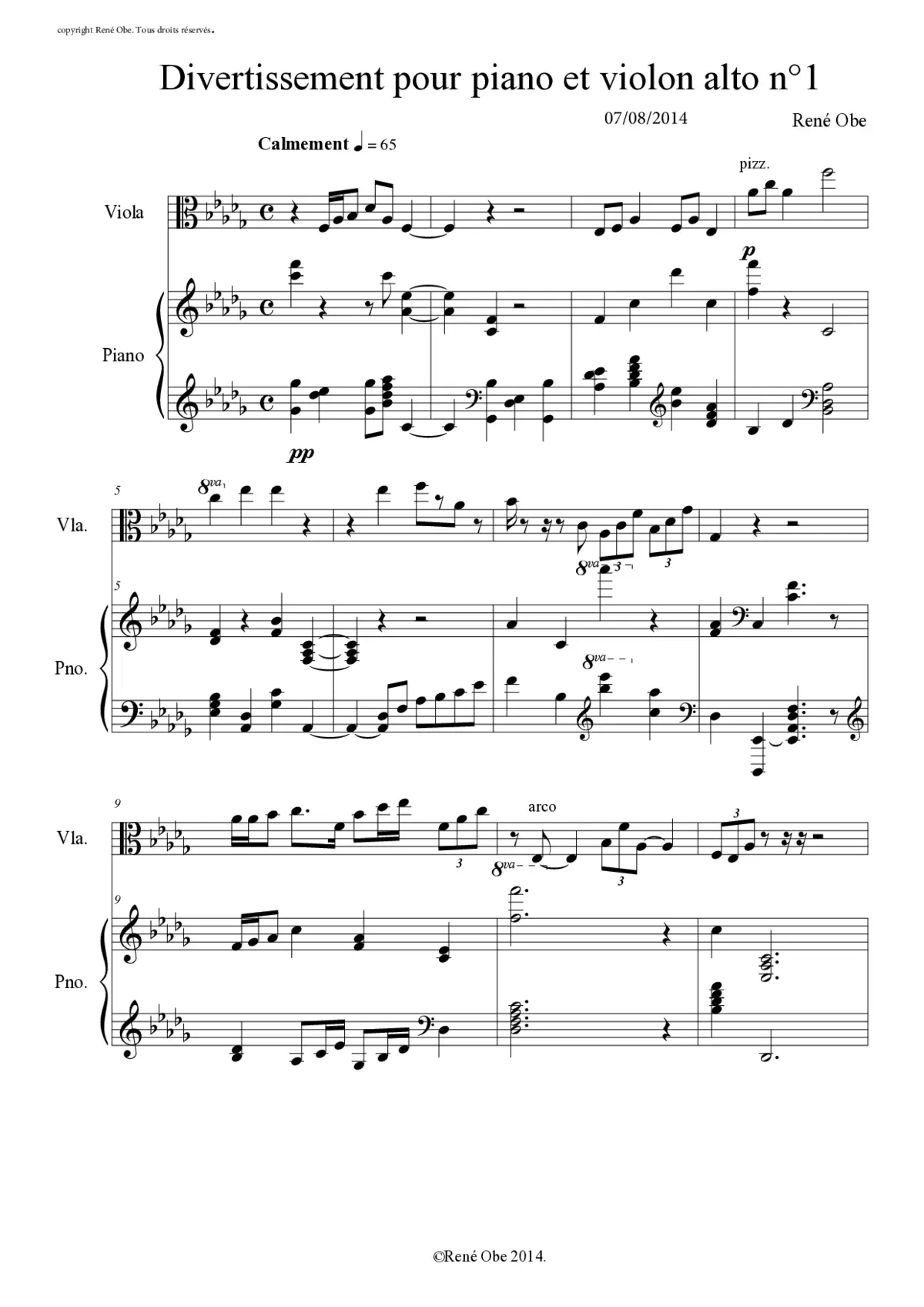 Deux divertissements pour piano et violon alto - Page 1