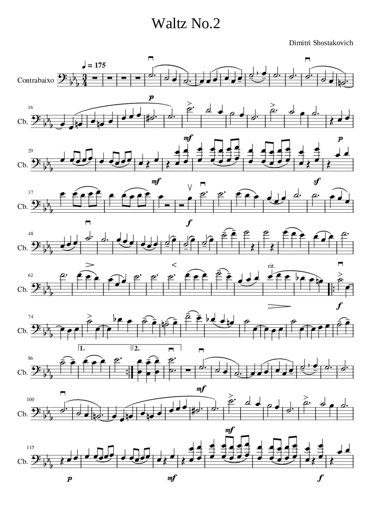 Waltz No.2 - Shostakovich (Bass arr.) - Page 1