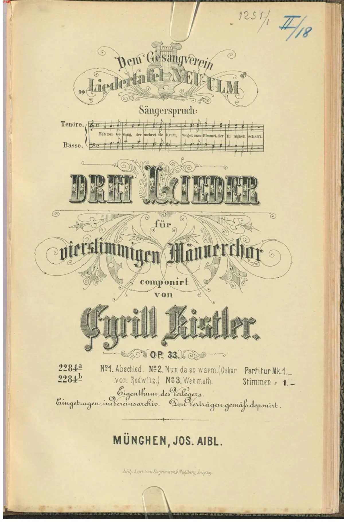 3 Lieder für vierstimmigen Männerchor - Page 1