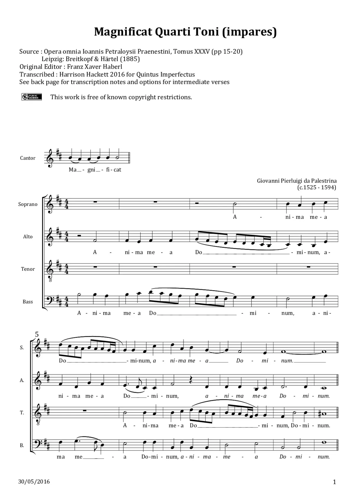Magnificat quarti toni a 4, impares - Page 1