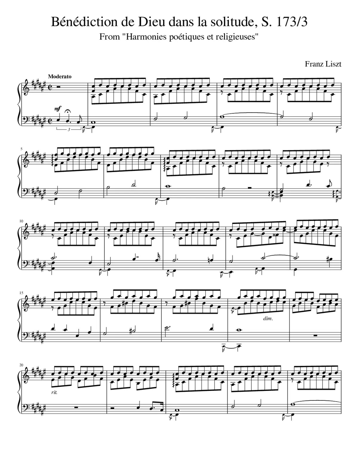 Liszt Bénédiction de Dieu dans la solitude S. 173/3 (piano solo) - Page 1
