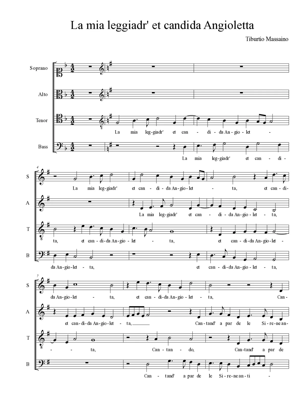 La mia leggiadr' et candida Angioletta - Page 1