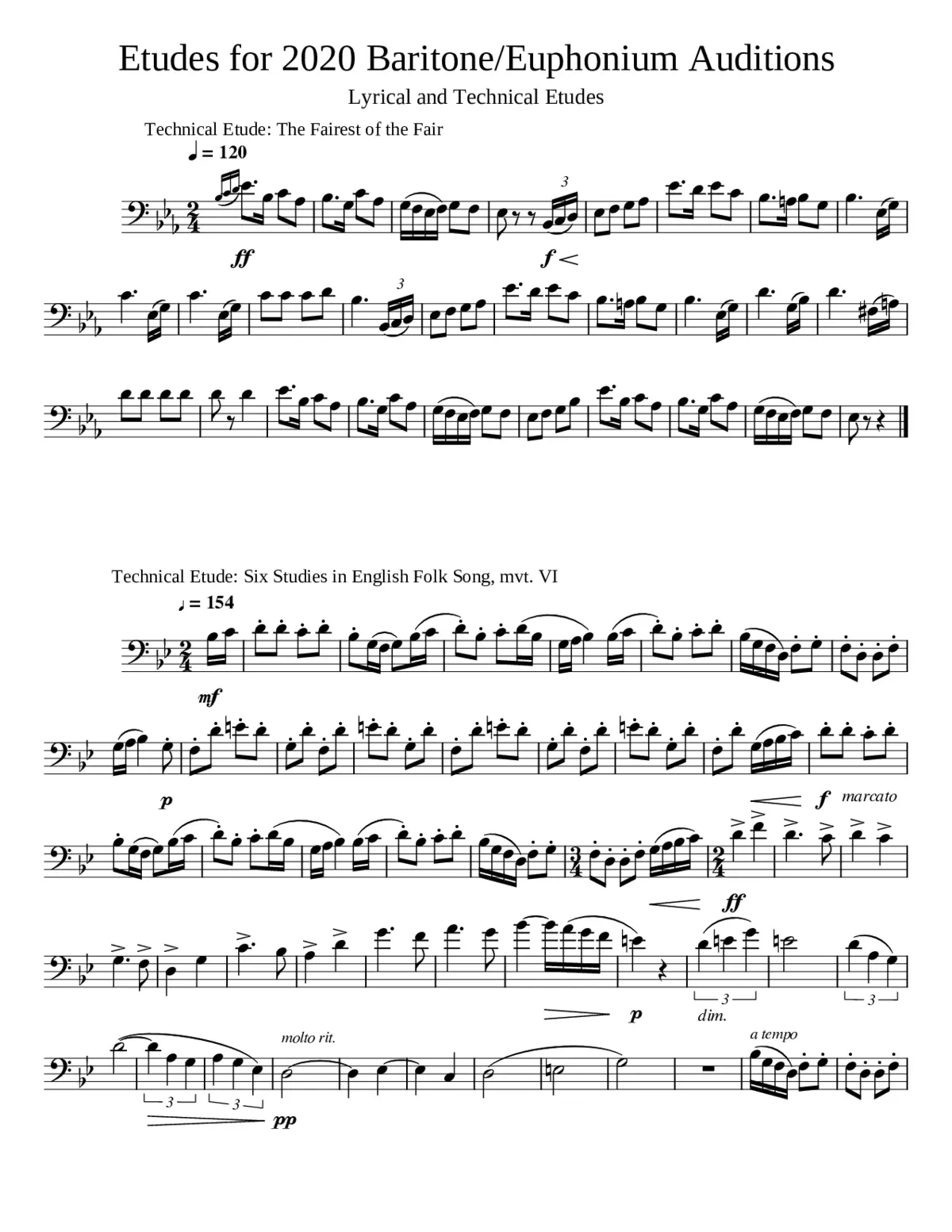 Technical Etudes for 2020 Baritone Euphonium Auditions - Page 1