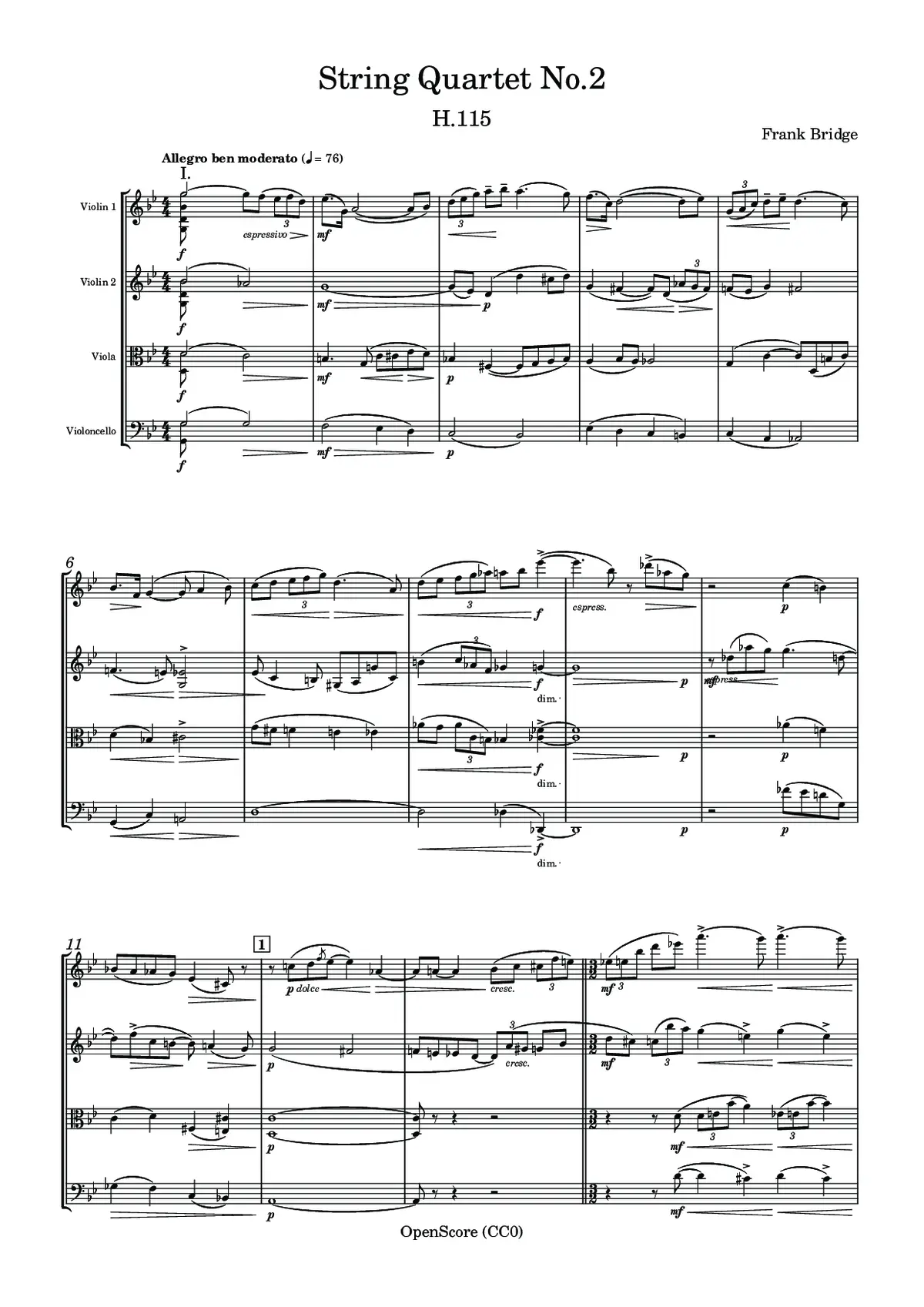 String Quartet No.2, H.115 - Page 1
