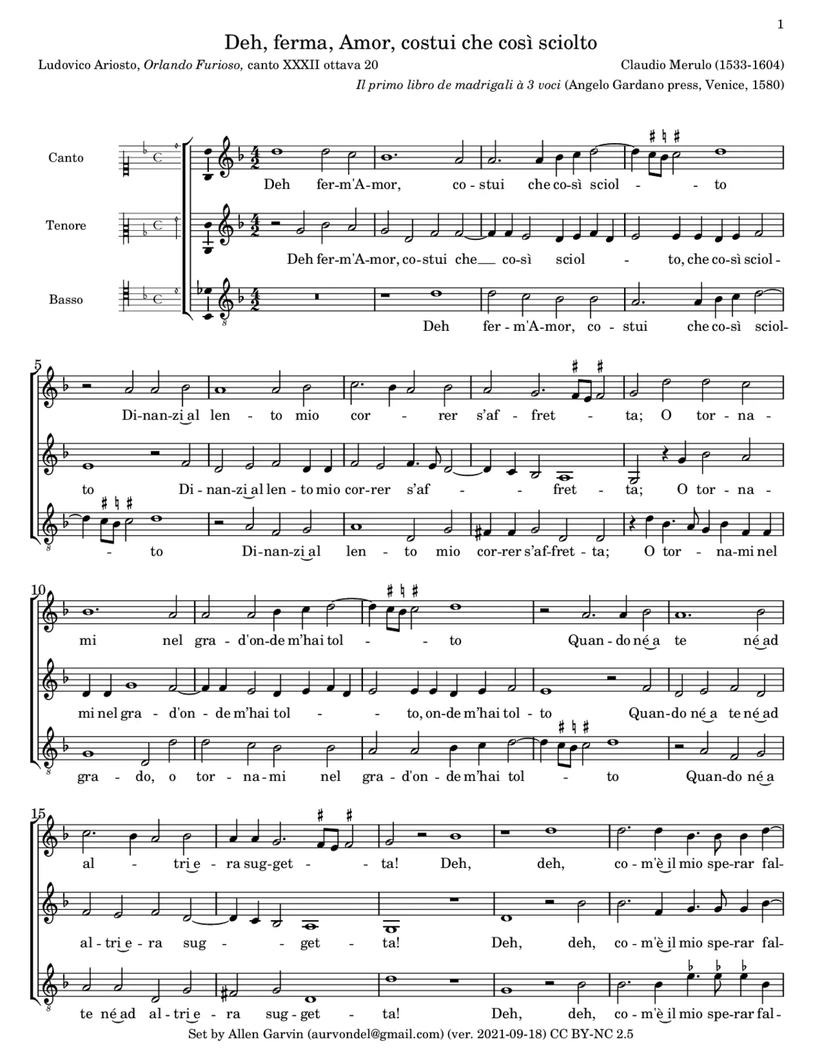 Deh, ferma, Amor, costui che cosi sciolto - Page 1