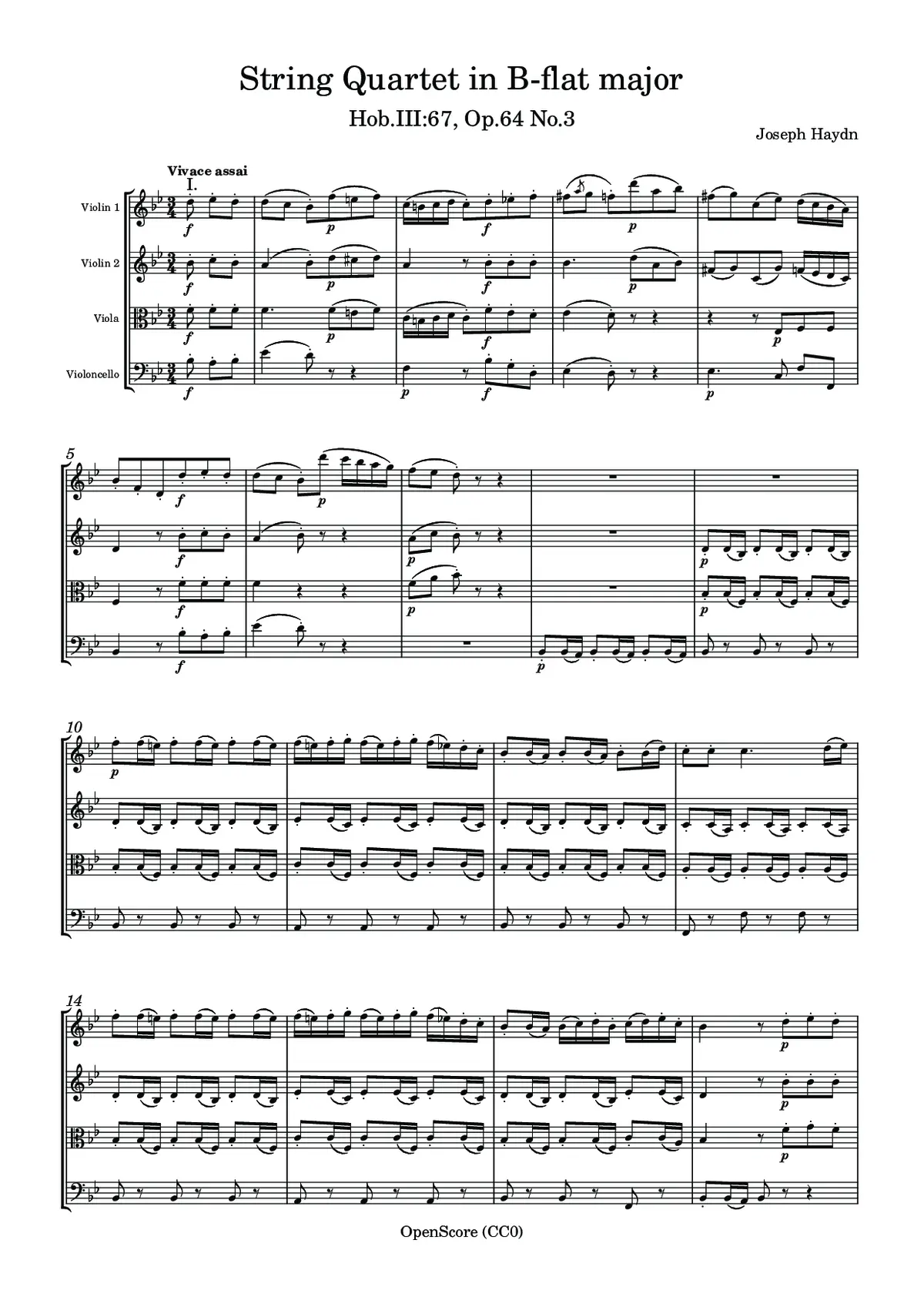 String Quartet in B-flat major, Hob.III:67, Op.64 No.3 - Page 1