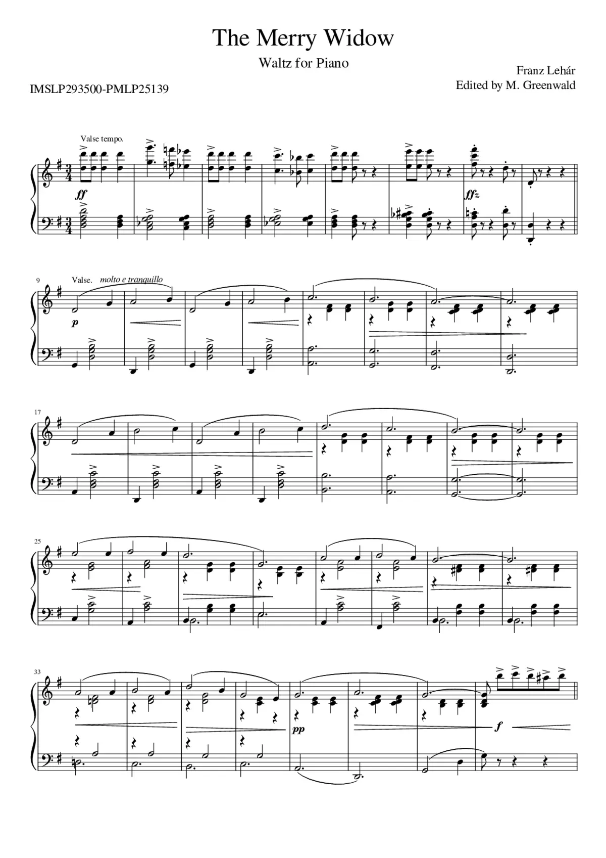 Merry Widow Waltzes--Franz Lehar - Page 1