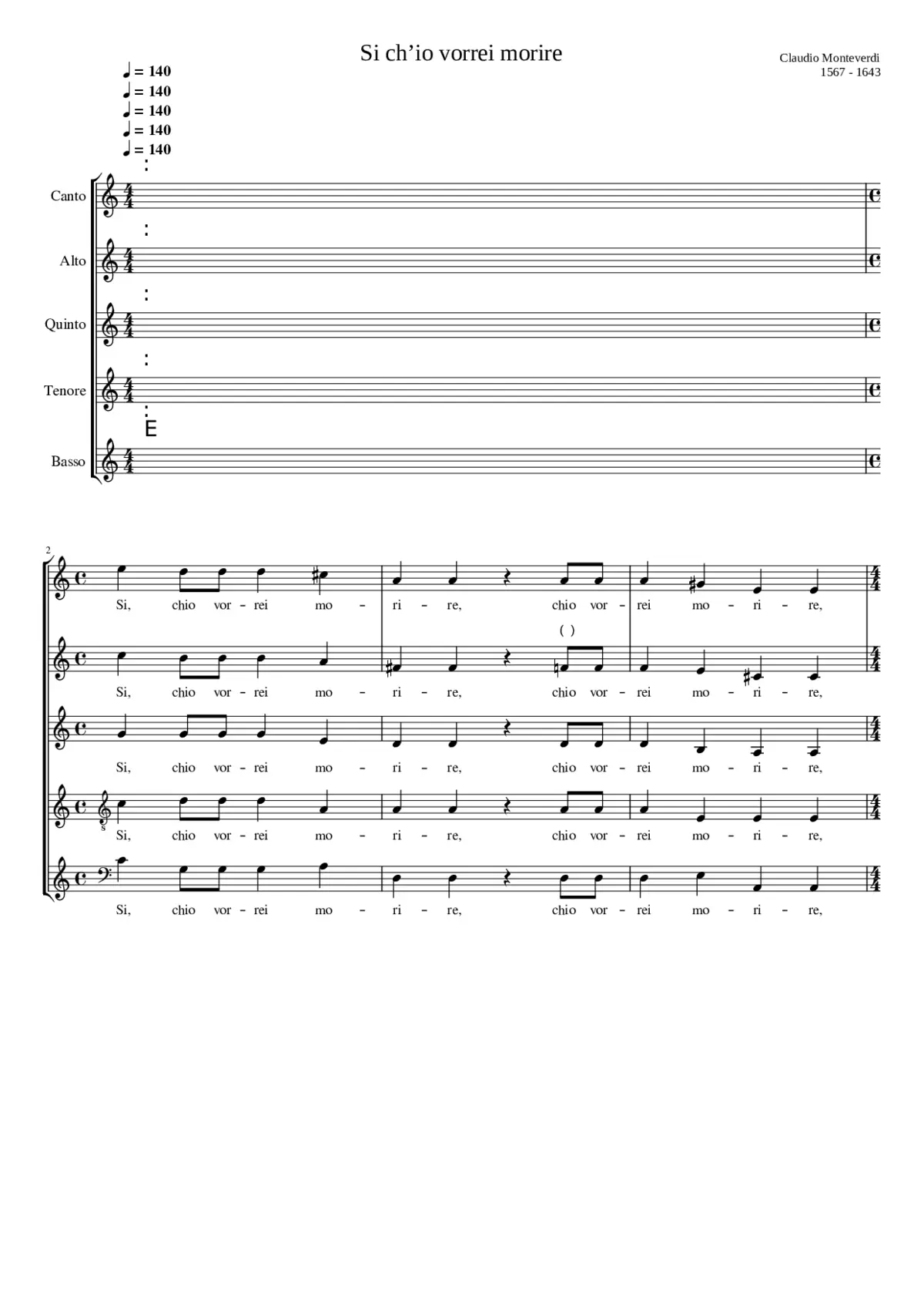 Sì ch'io vorrei morire - Page 1