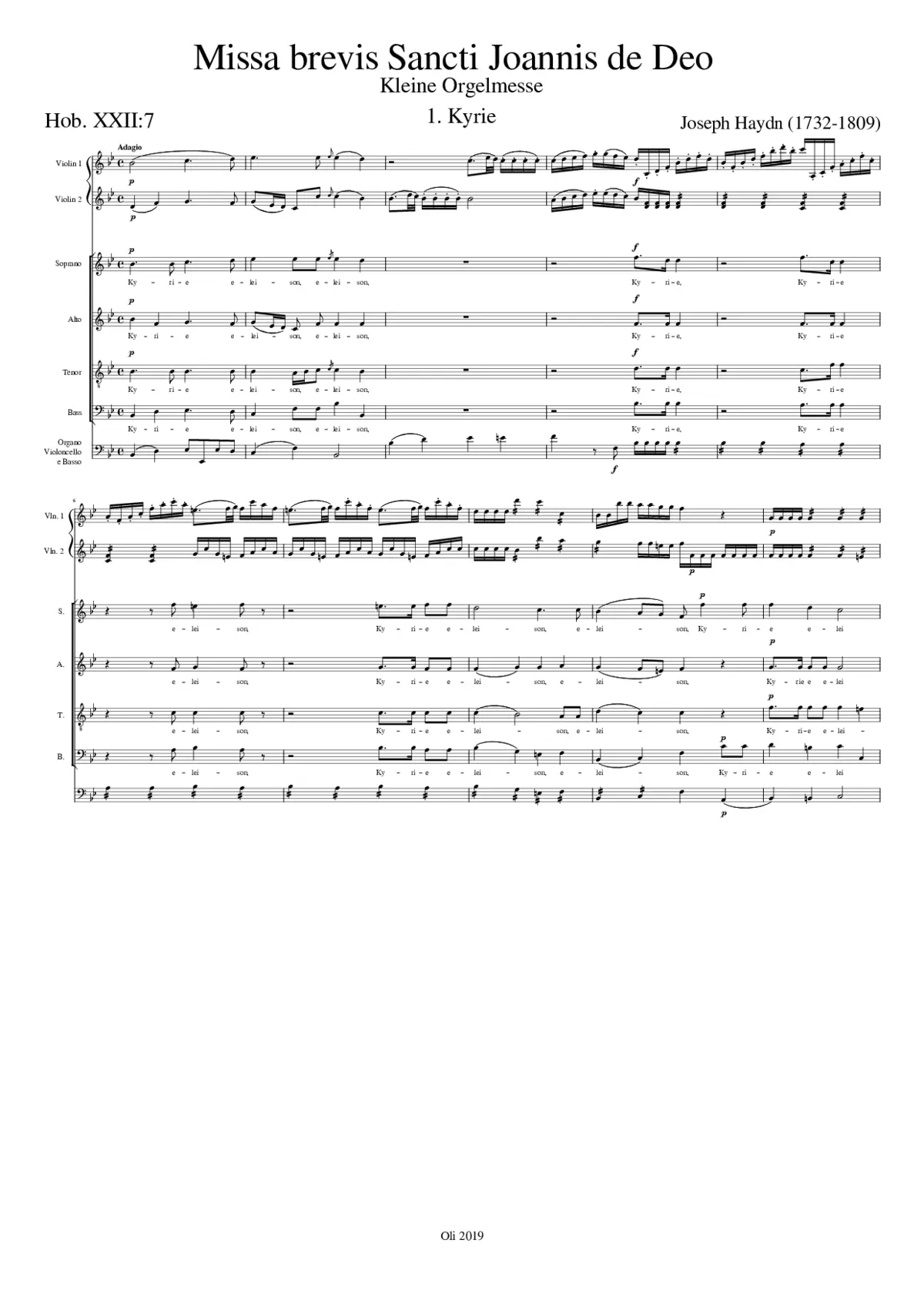 Kleine Orgelmesse or Missa brevis Sancti Joannis de Deo Mass No. 7 in Bb Major - Page 1