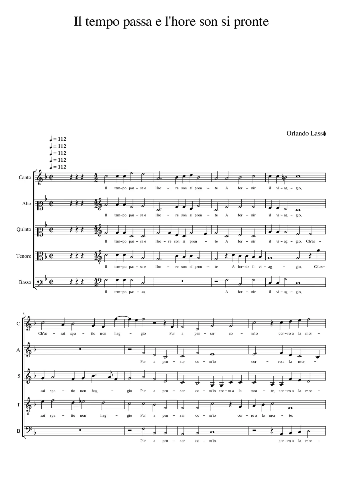 Il tempo passa e l'hore son sì pronte - Page 1