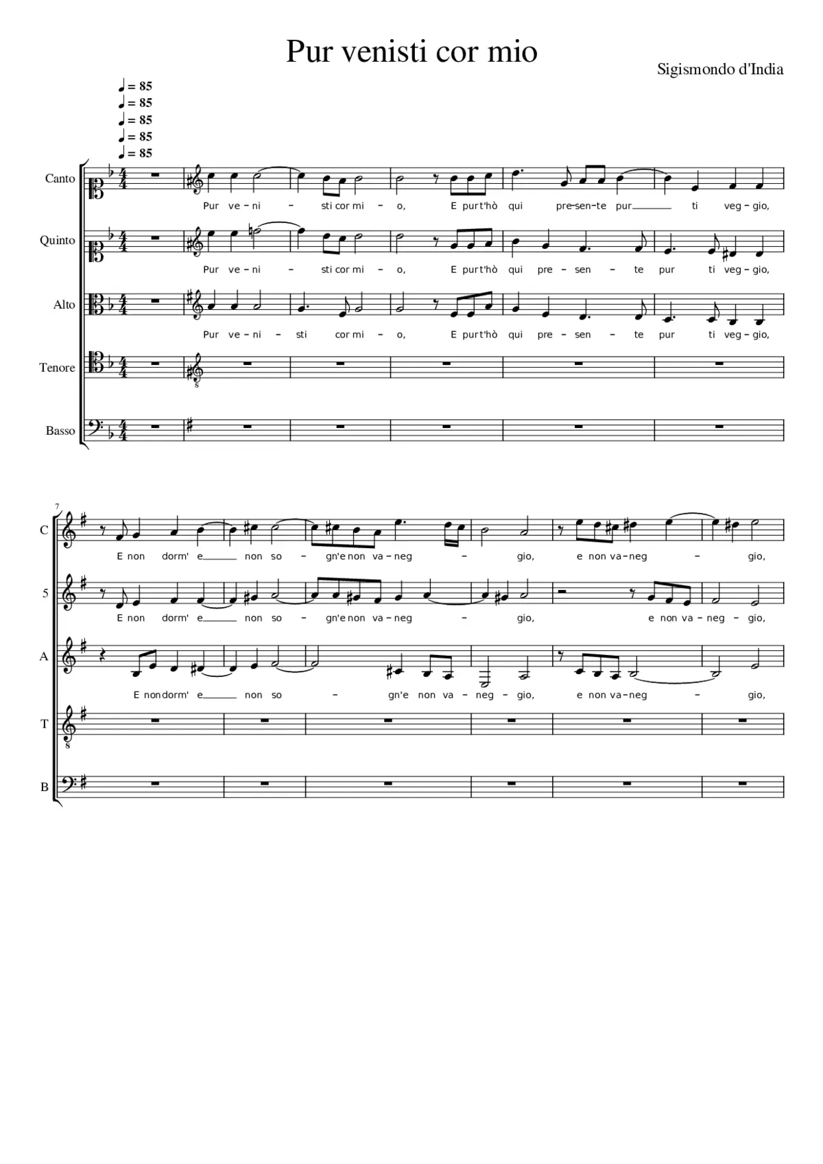 Pur venisti cor mio - Page 1