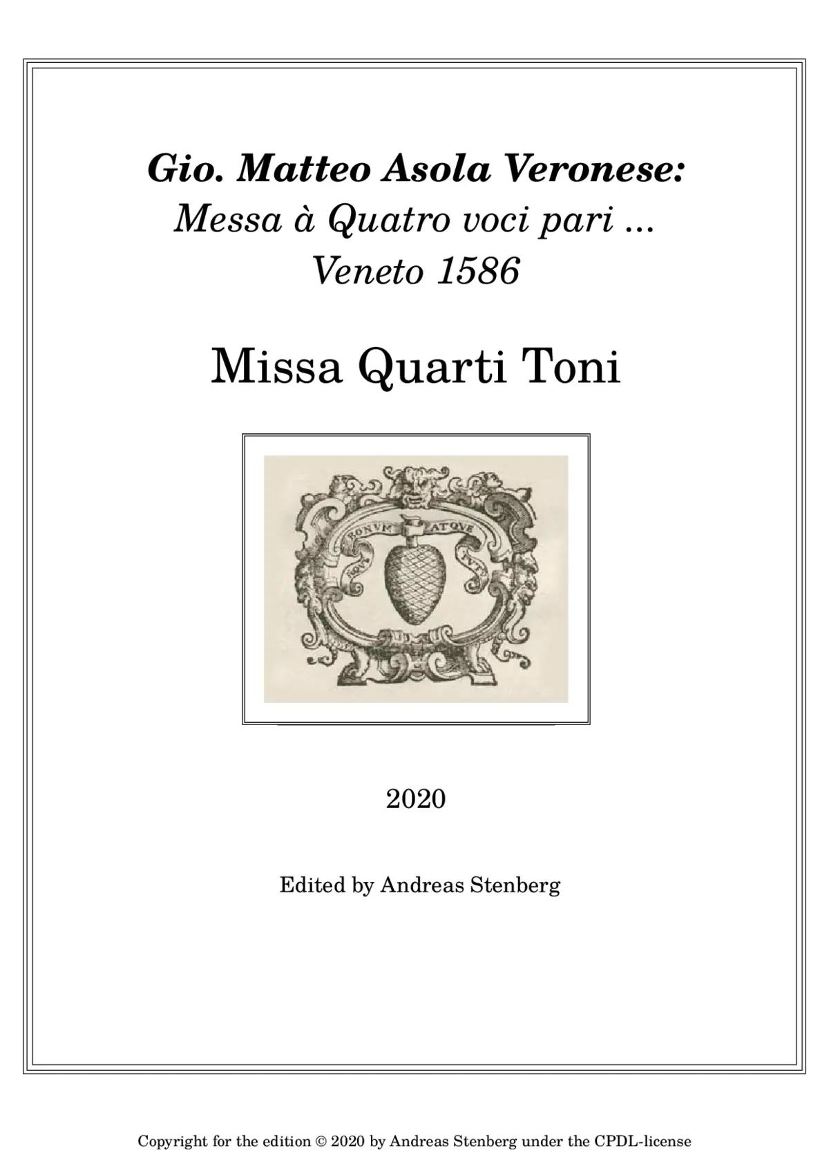 Missa Quarti Toni à quatro voci pari - Page 1
