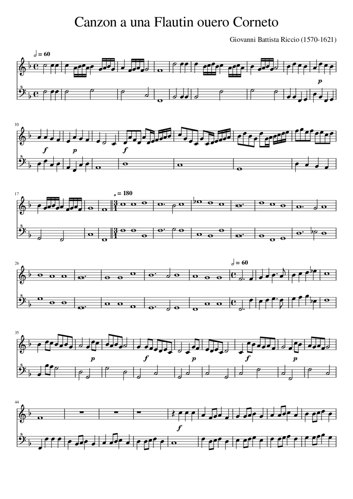 Canzon A Una Flautin Ouero Corneto - Page 1