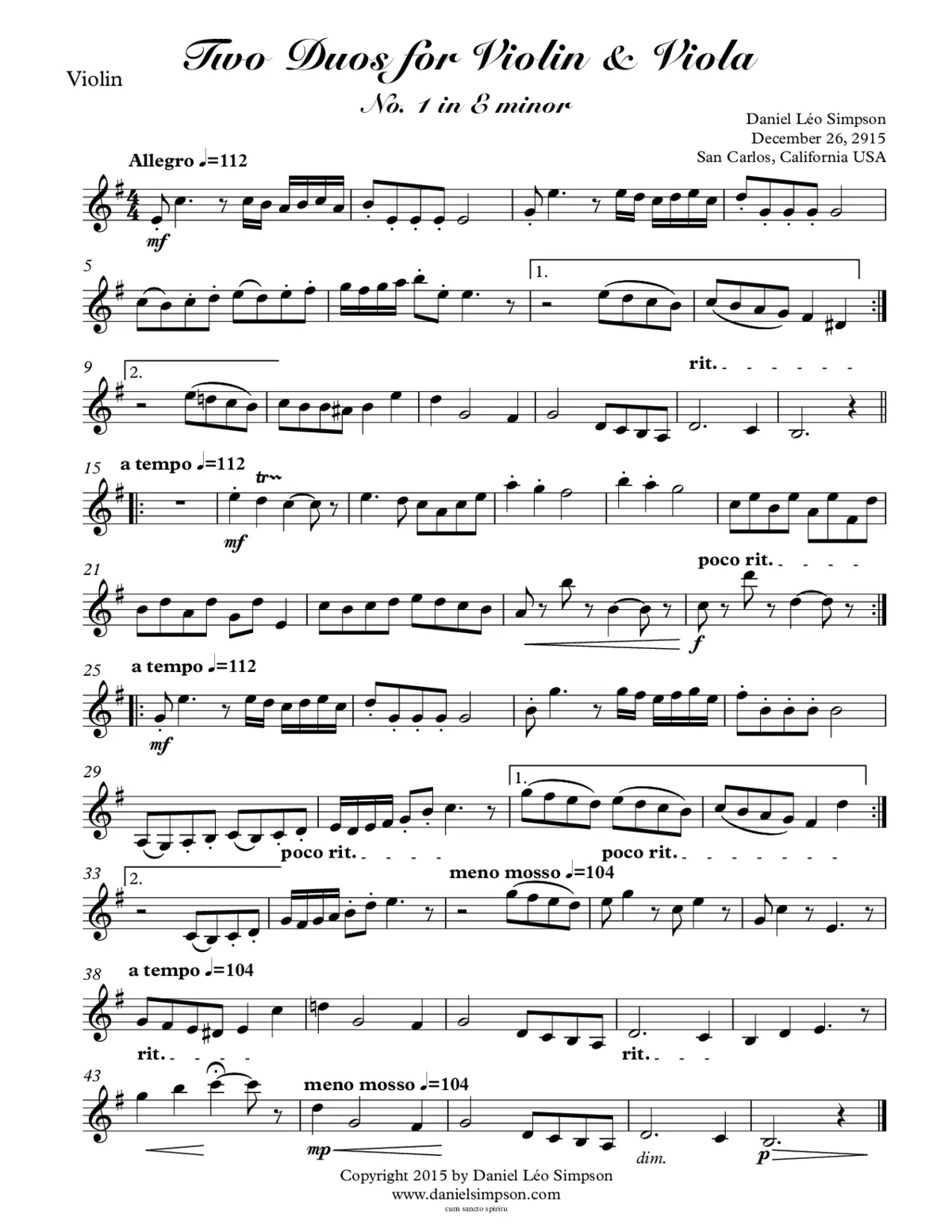 2 Duos for Violin and Viola - Page 1