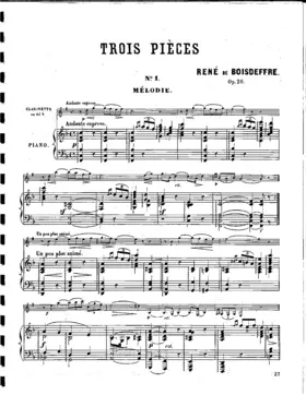 Trois pièces pour clarinette ou violon avec accompagnement de piano