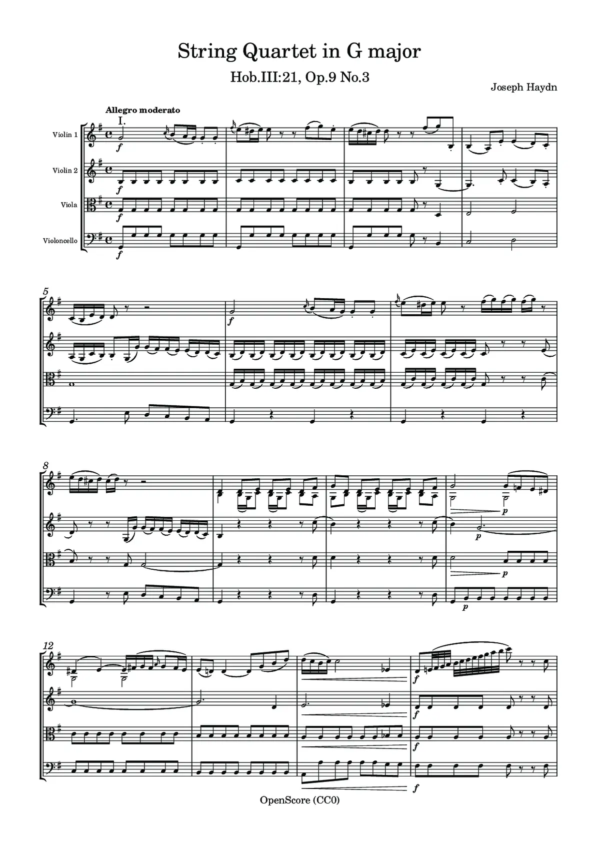 String Quartet in G major, Hob.III:21, Op.9 No.3 - Page 1