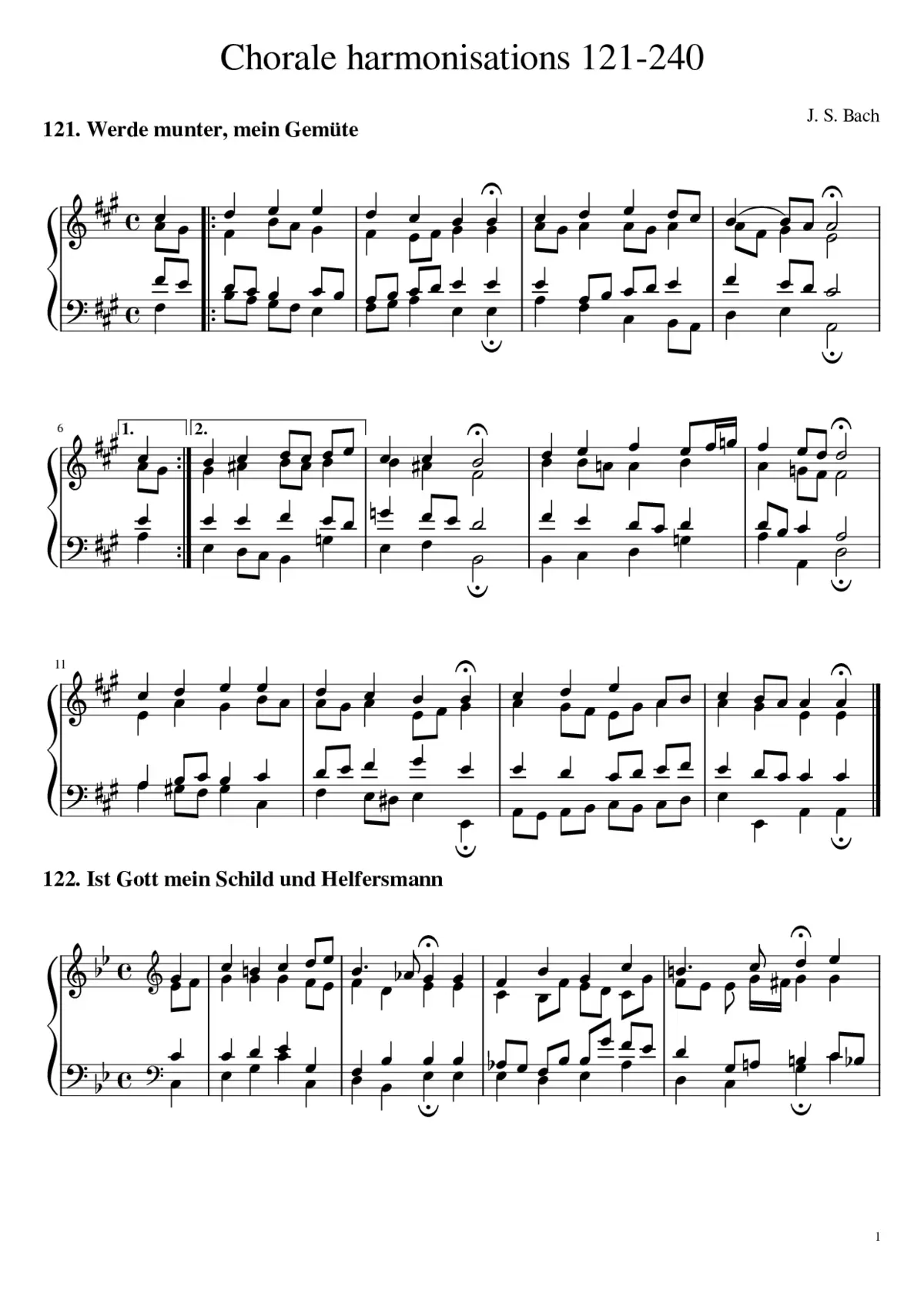 Chorale harmoinisations (Nos. 121-240 in Breitkopf edition) - Page 1