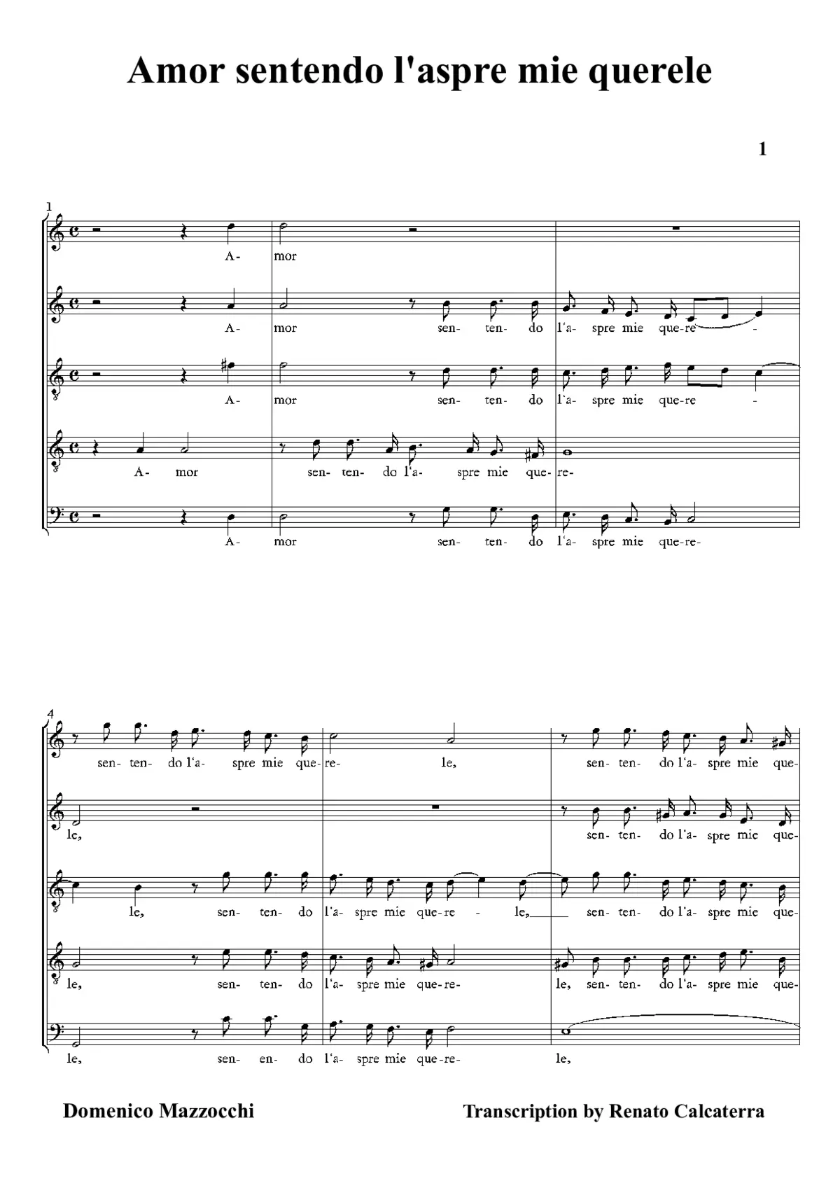 Amor sentendo l'aspre mie querele - Page 1