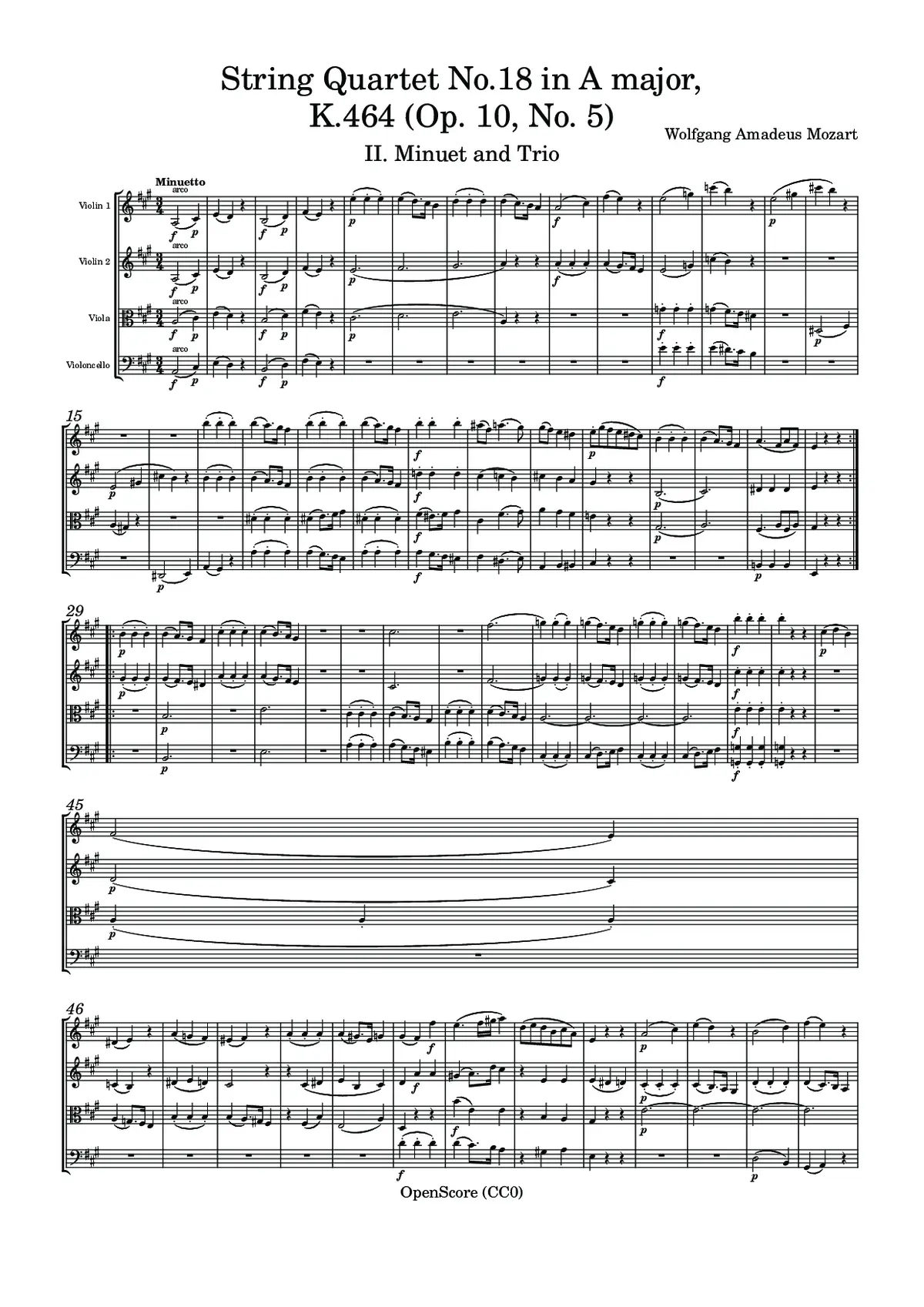 String Quartet No.18 in A major, K.464 (Op. 10, No. 5) - Page 1