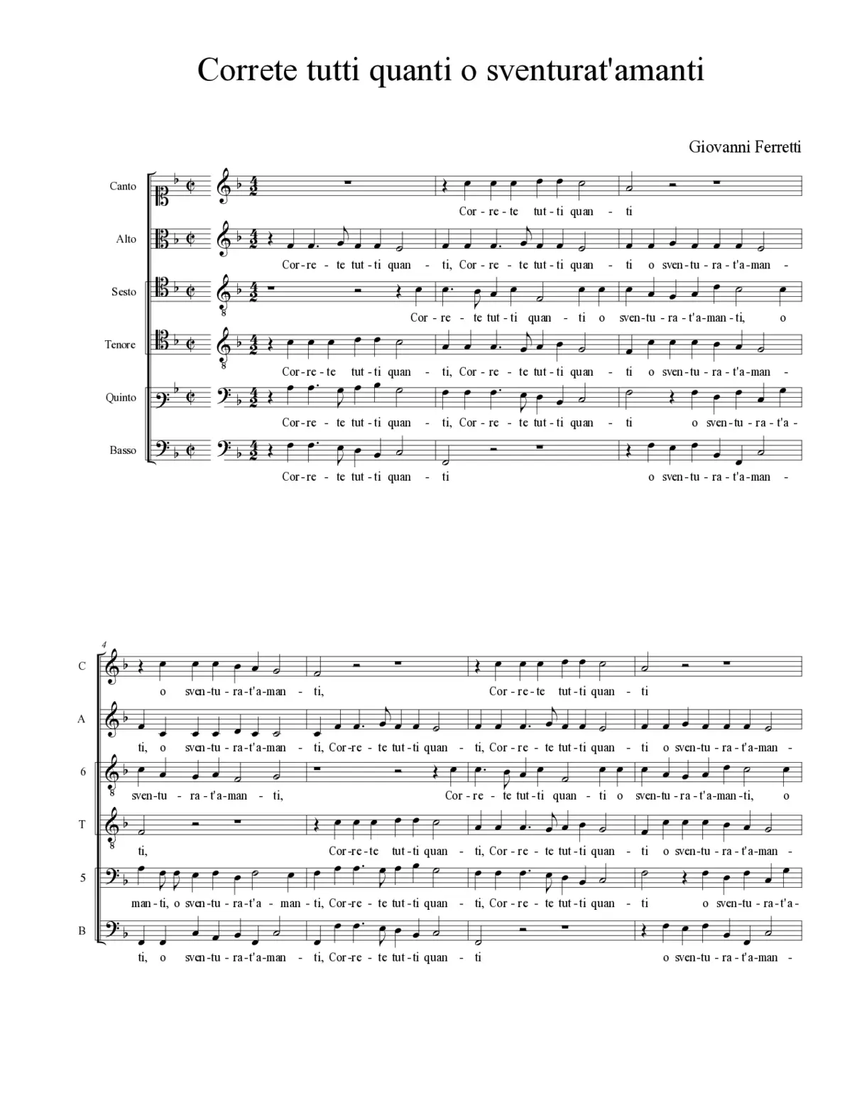 Correte tutti quanti o sventurat'amanti - Page 1