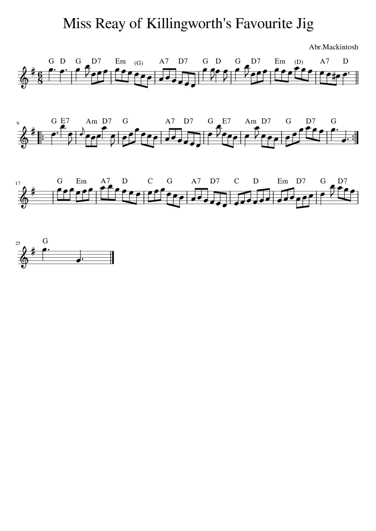 Miss Reay of Killingworth's Favourite Jig - Page 1