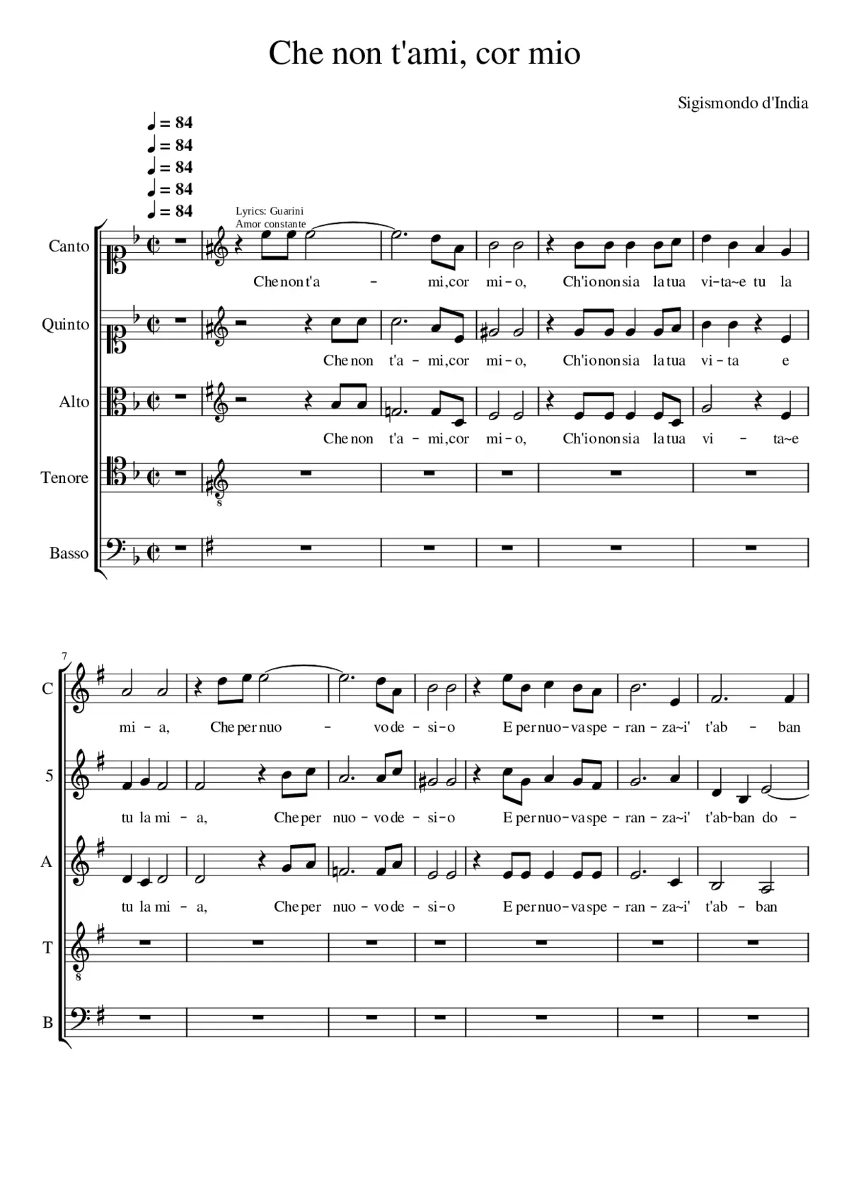 Che non t'ami cor mio - Page 1