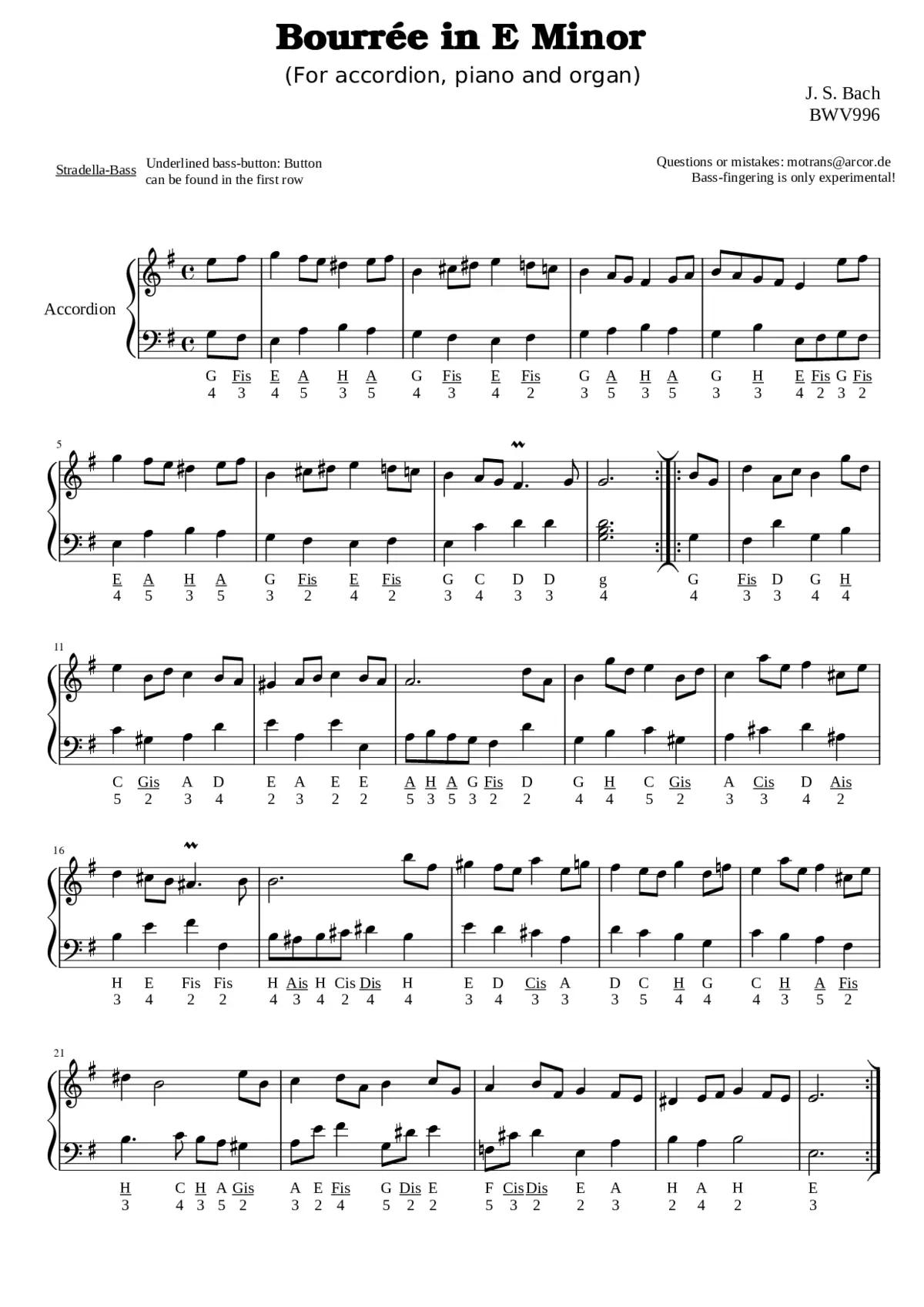 Bourrée in E Minor BWV996 - Page 1
