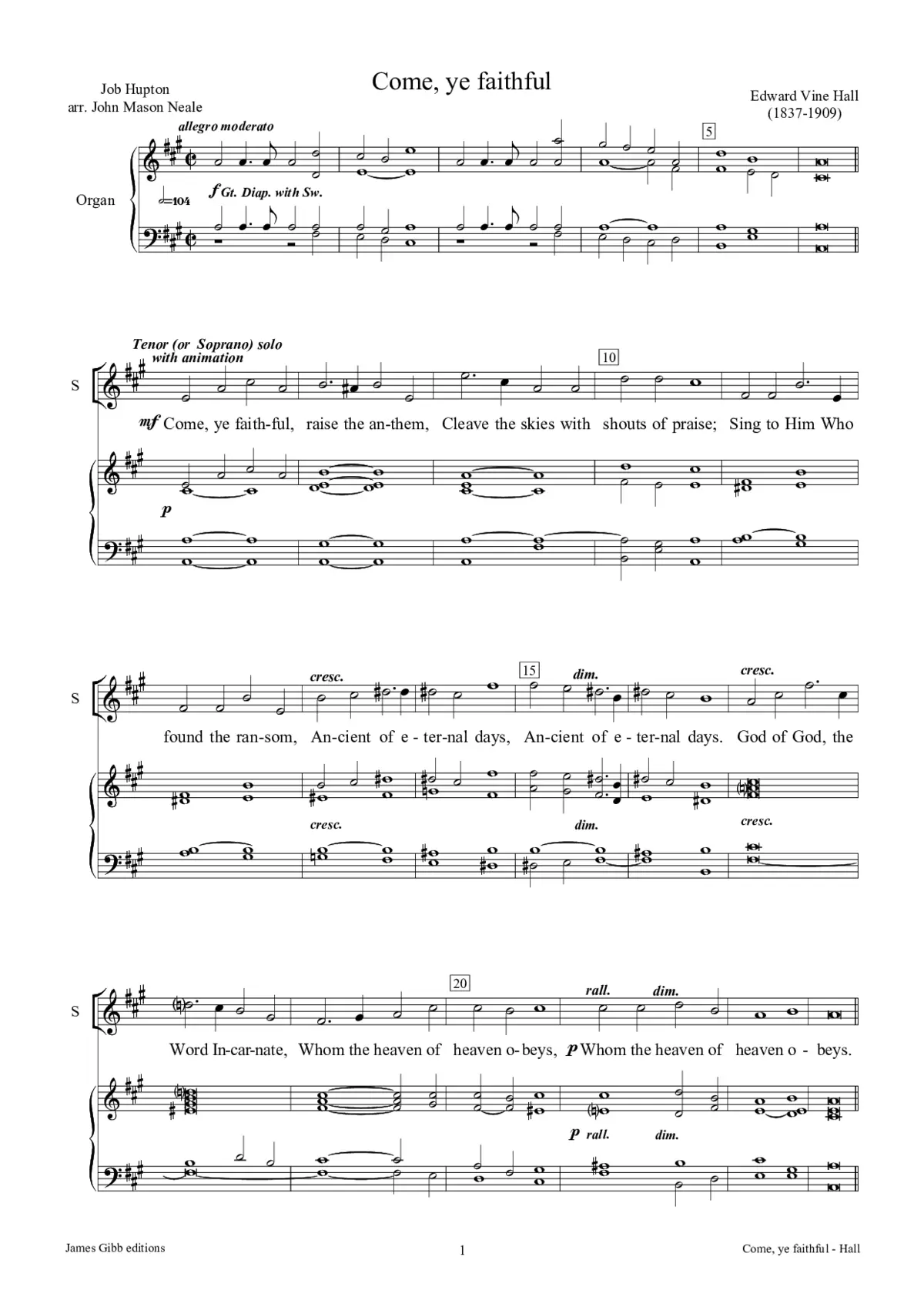 Come, ye faithful, raise the anthem - Page 1