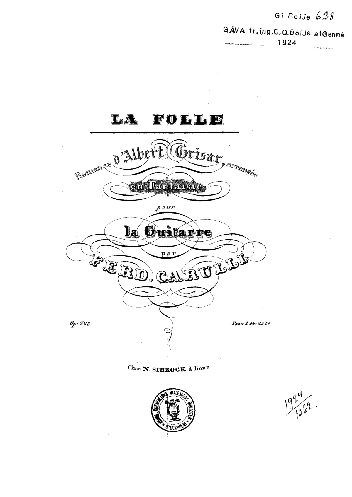 La Folle. Romance d’Albert Grisar, arrangée en Fantaisie - Page 1