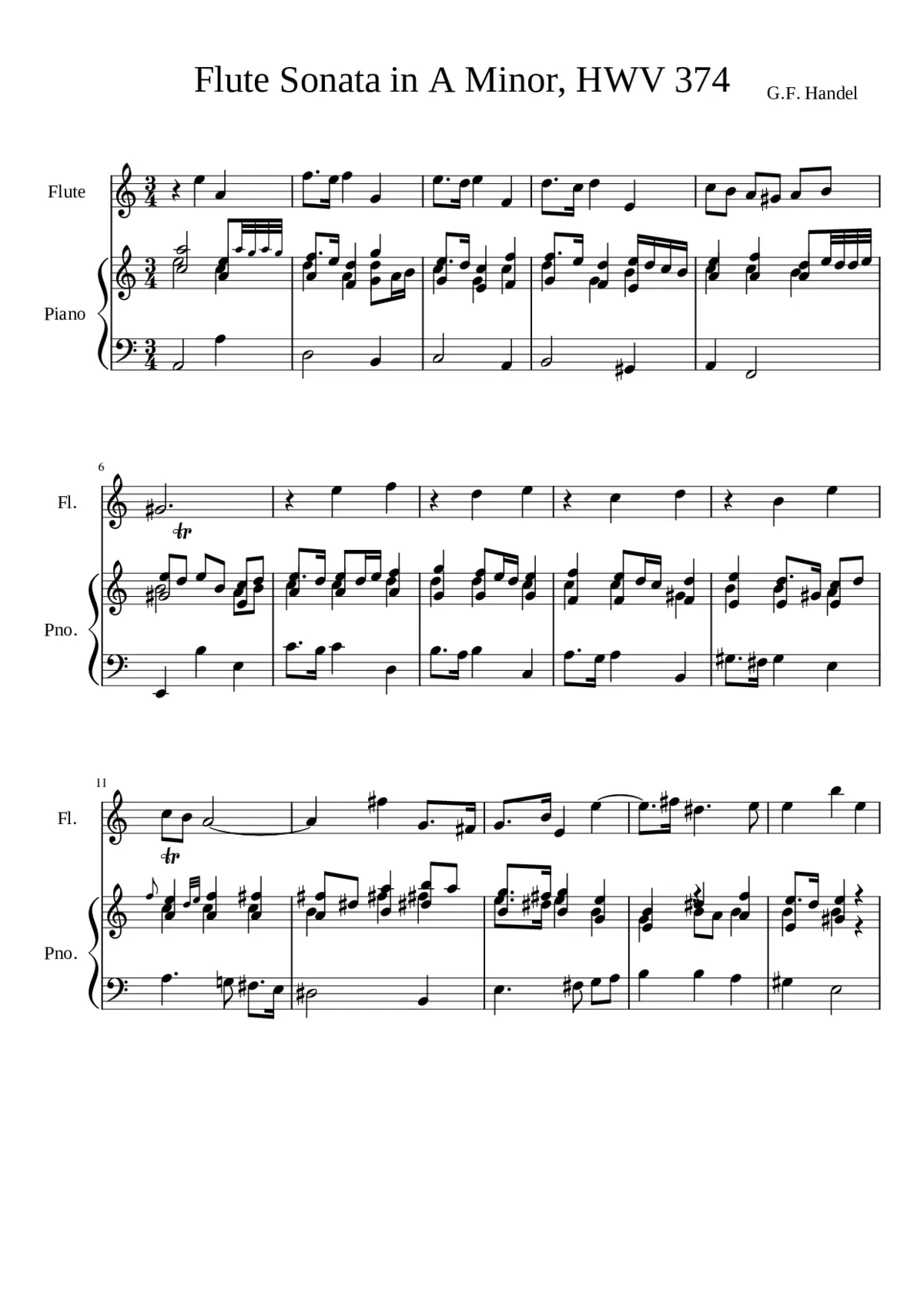 Flute Sonata in A minor HWV 374 - Page 1