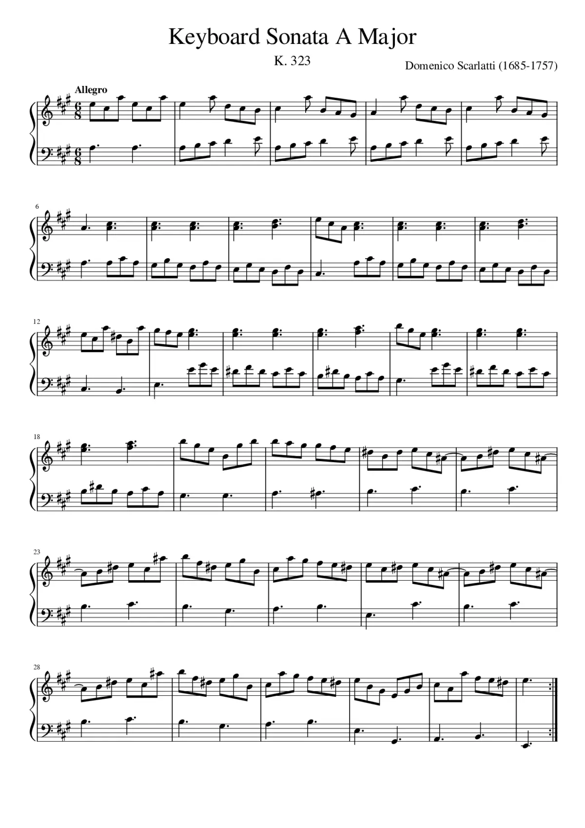 Keyboard Sonata in A Major K. 323 - Page 1
