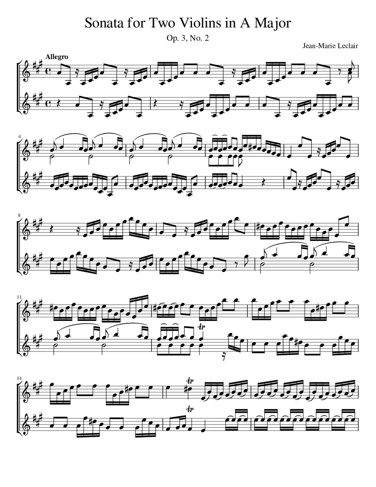 6 Sonatas for 2 Violins Op.3 - Page 1