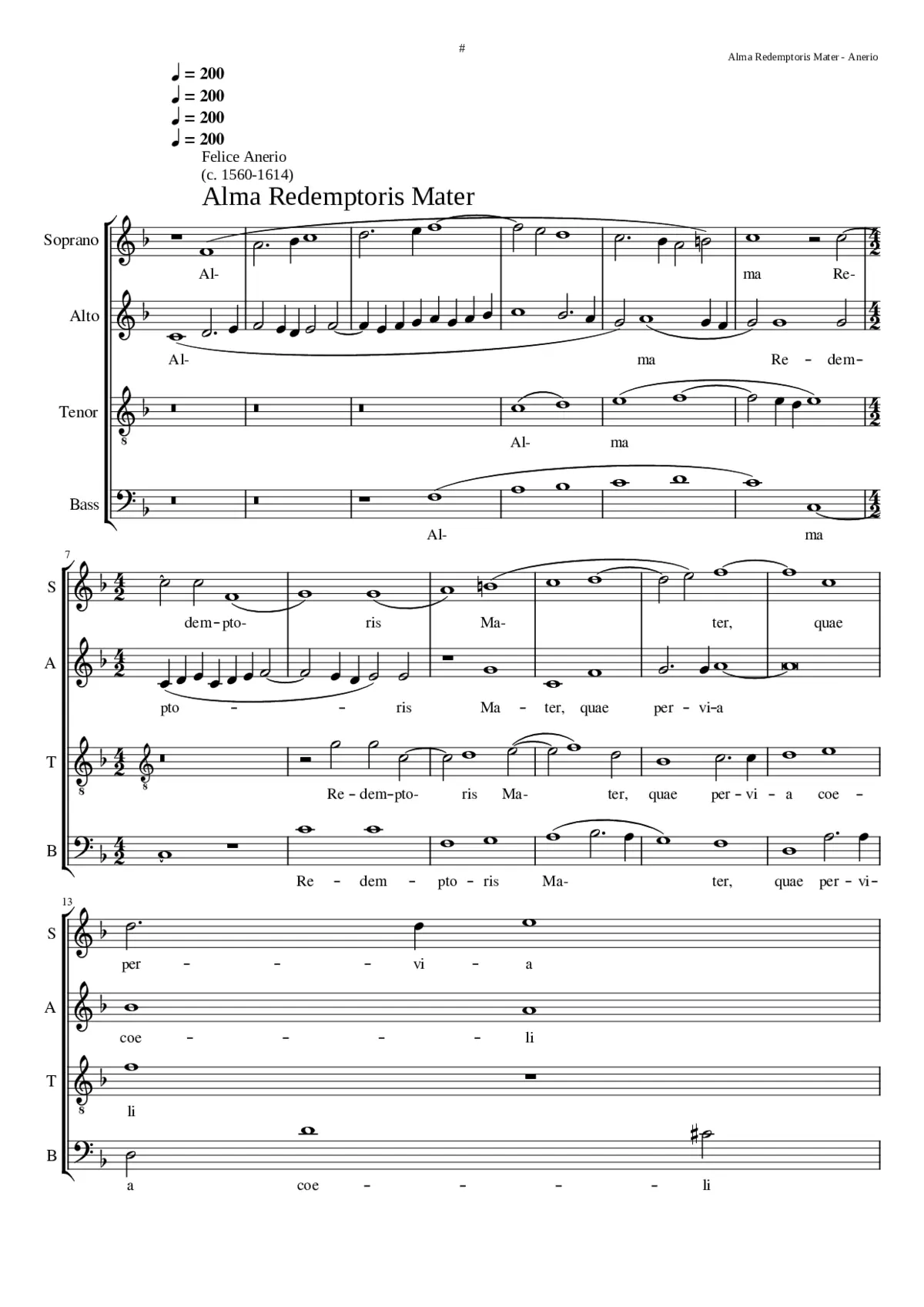 Alma Redemptoris Mater I a 4 one of 3 settings - Page 1