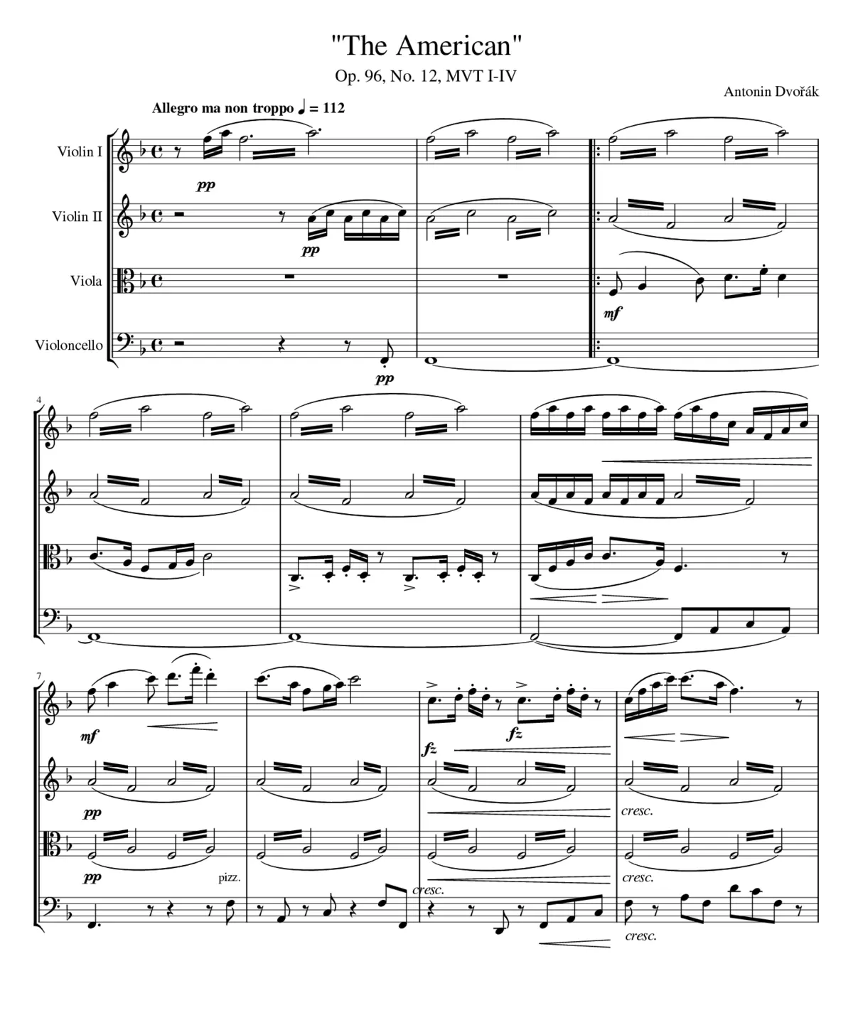 String Quartet No.12 Op.96 - Page 1