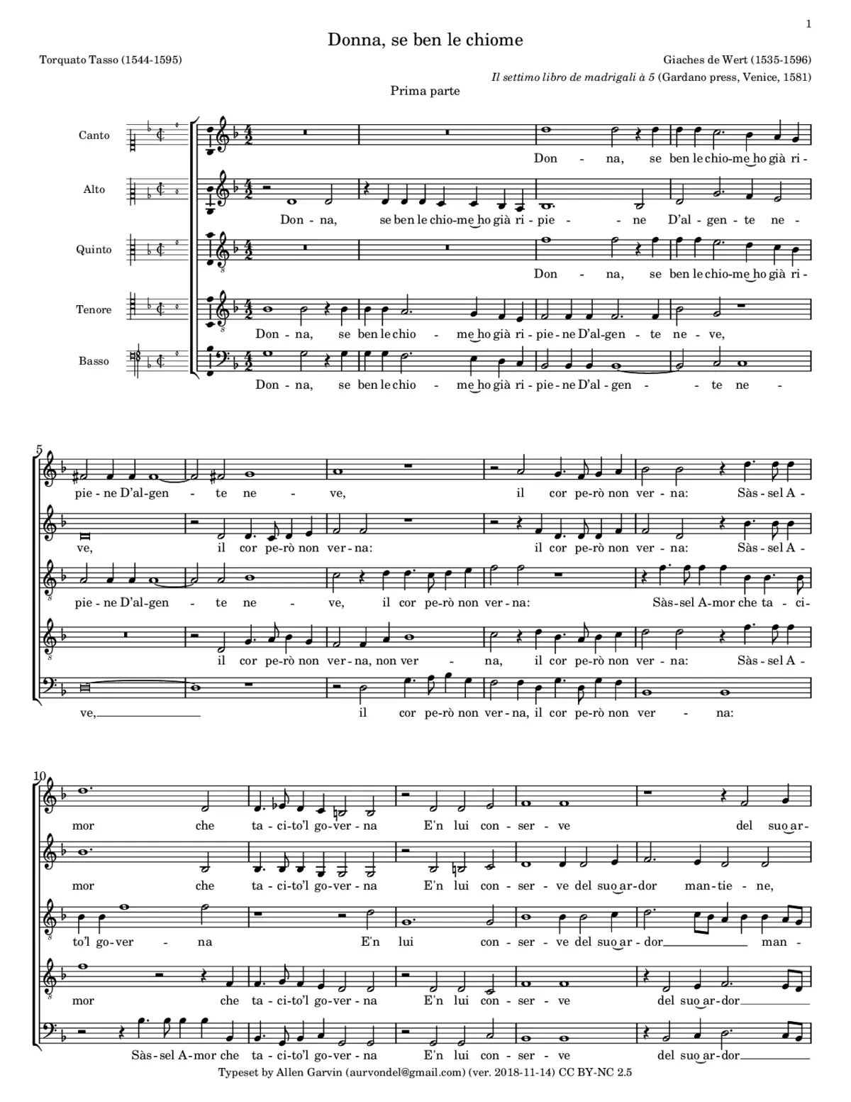Donna, se ben le chiome - Page 1